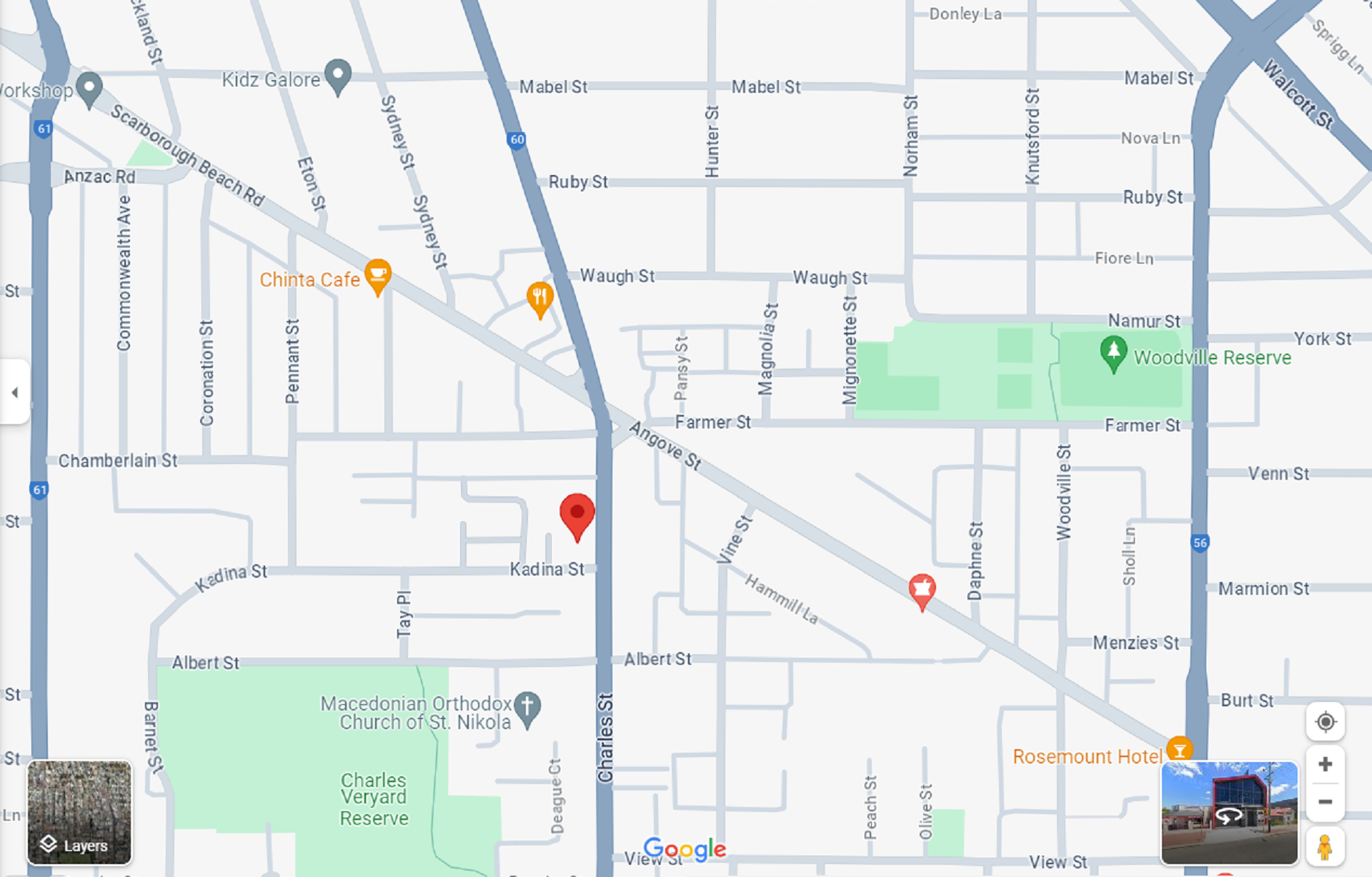 A Perth map showing a fitness centre location marked in red. 