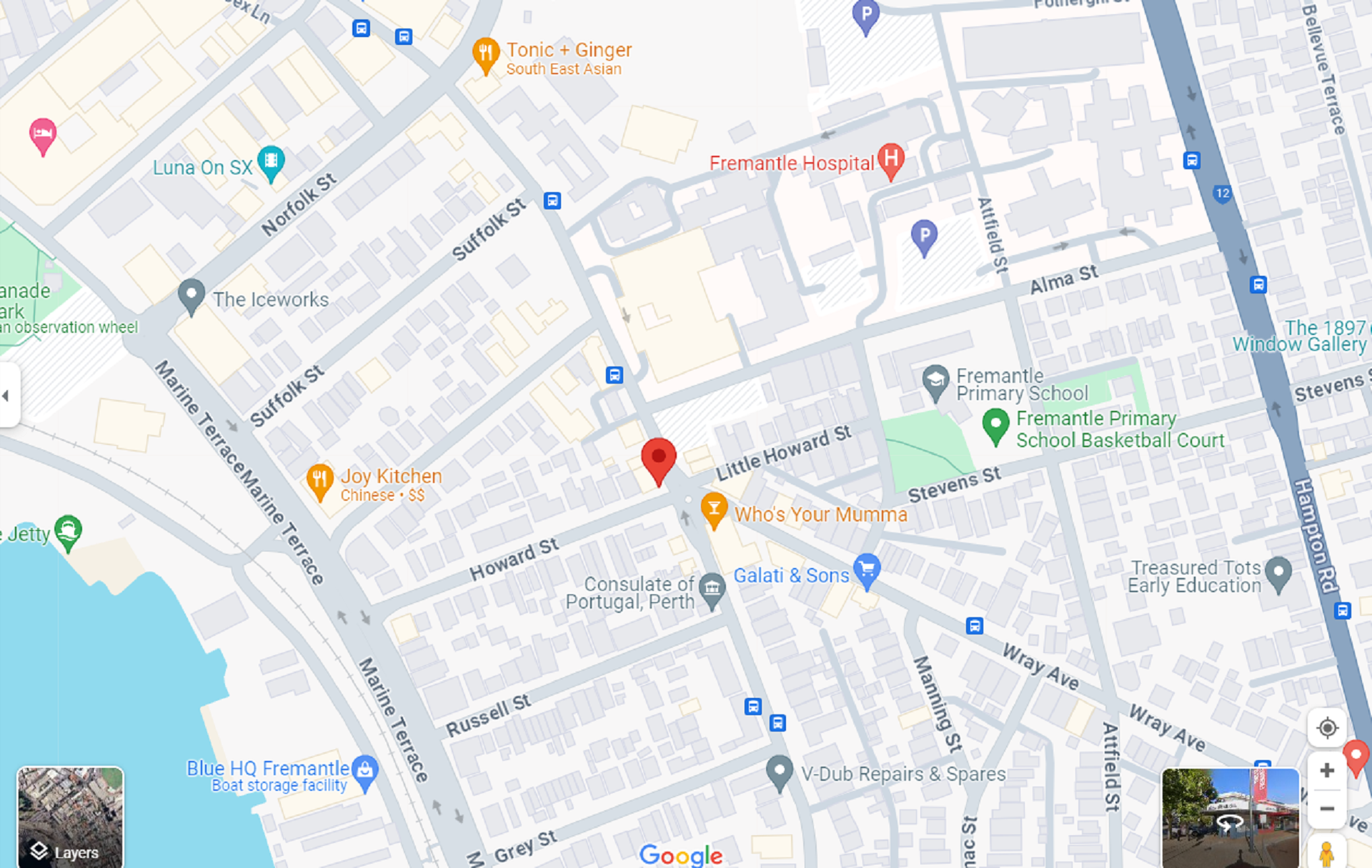 A map showing a fitness club in Perth.