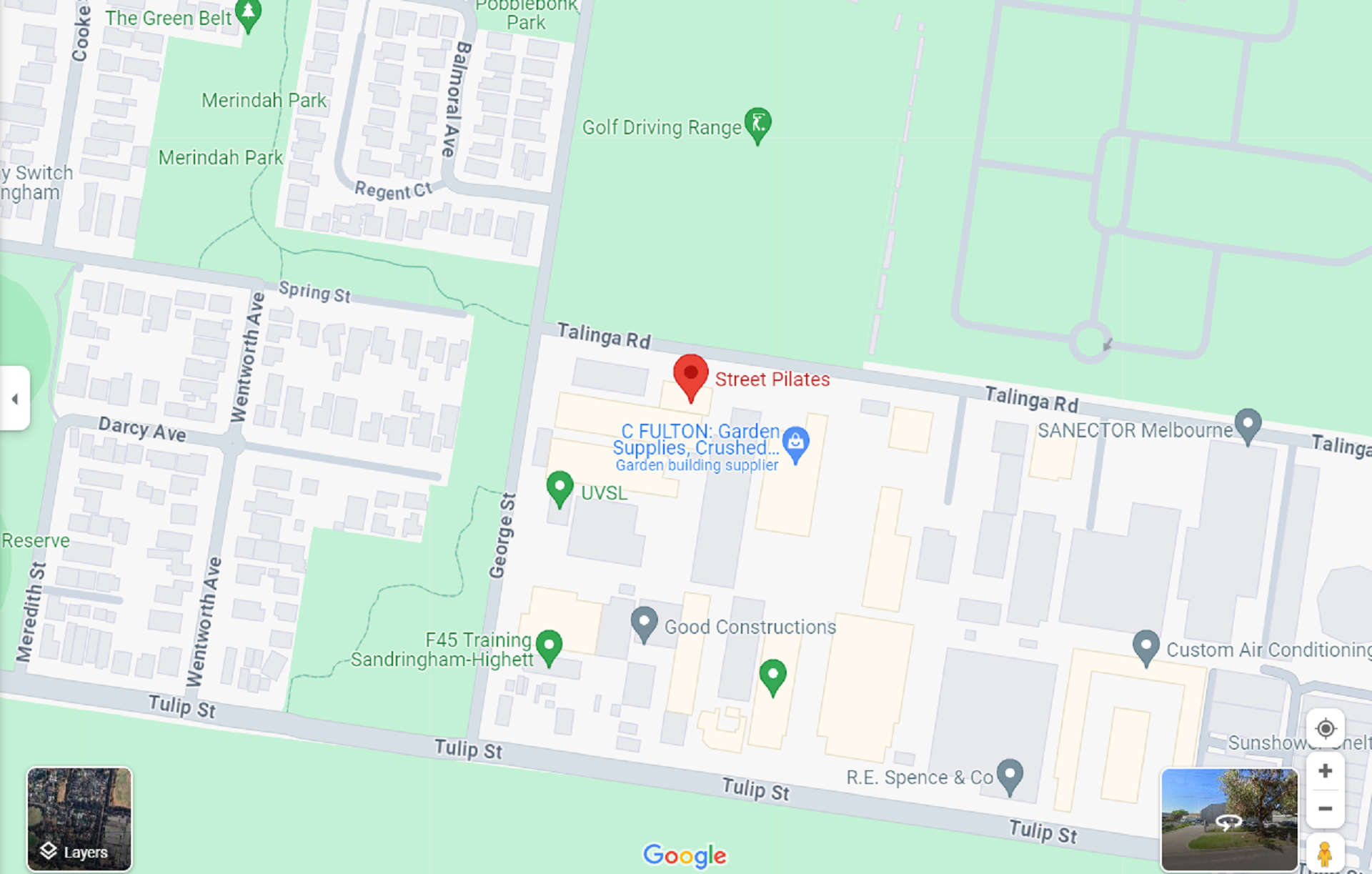 A Melbourne map showing the location of a fitness club. 