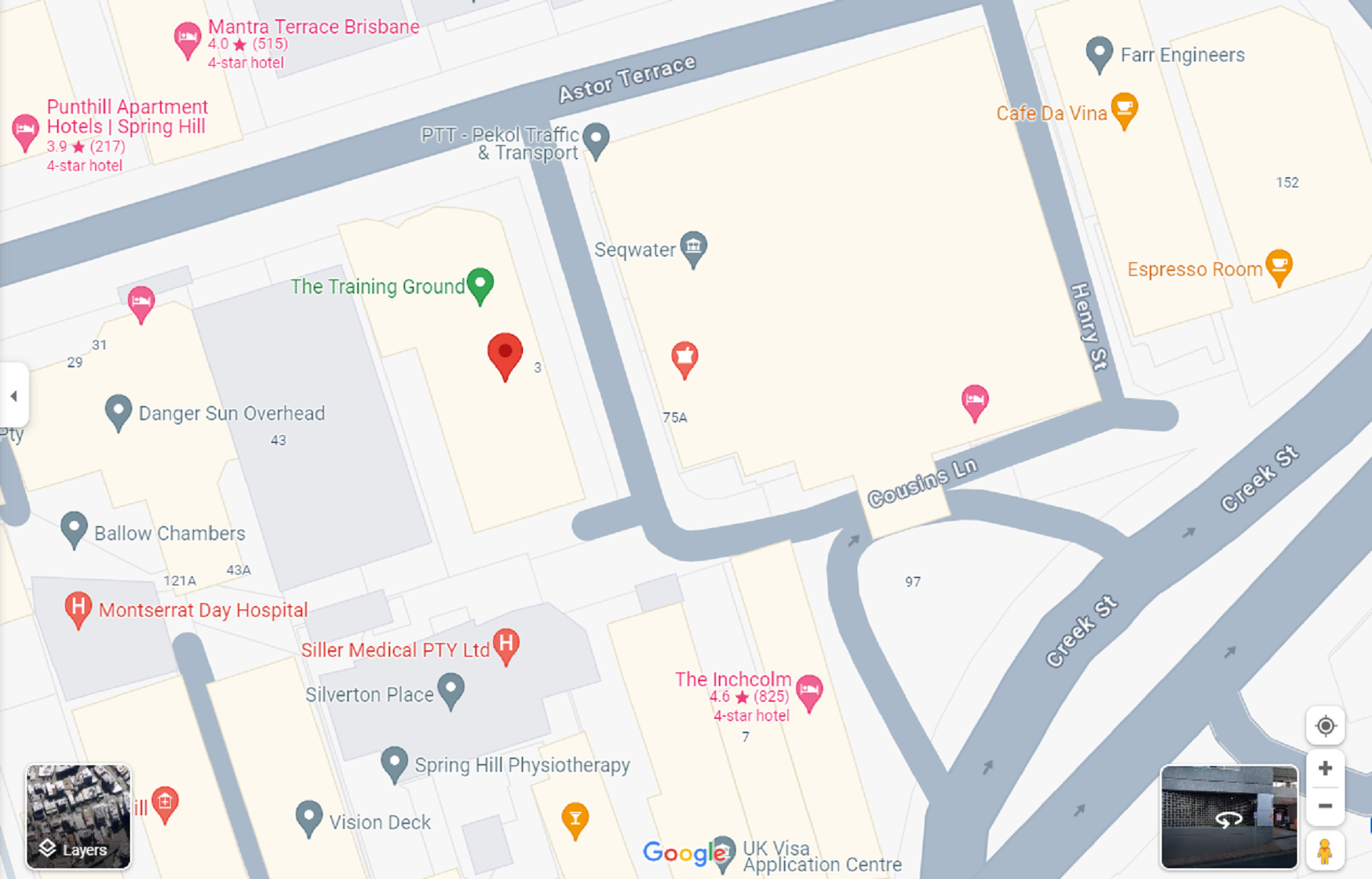 A map showing the location of a fitness gym in Brisbane.