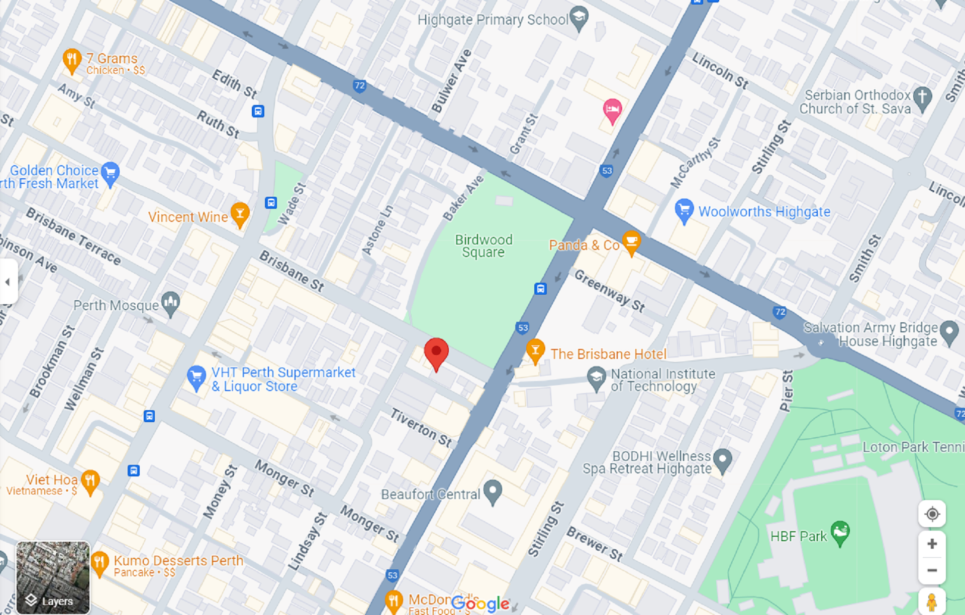 A Perth map showing a locattion with a red marker