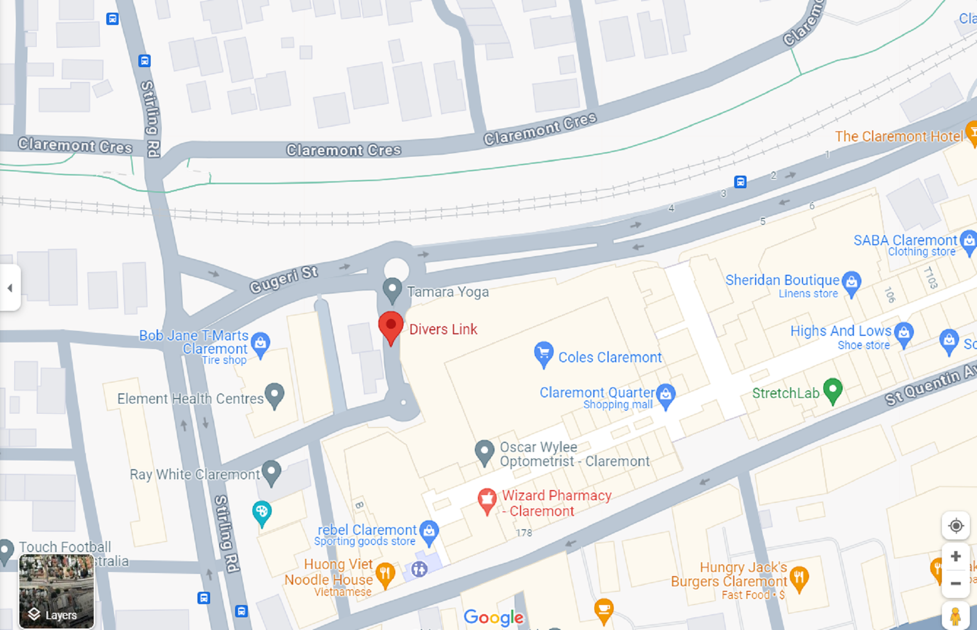 A map showing the location of a yoga studio in Perth.