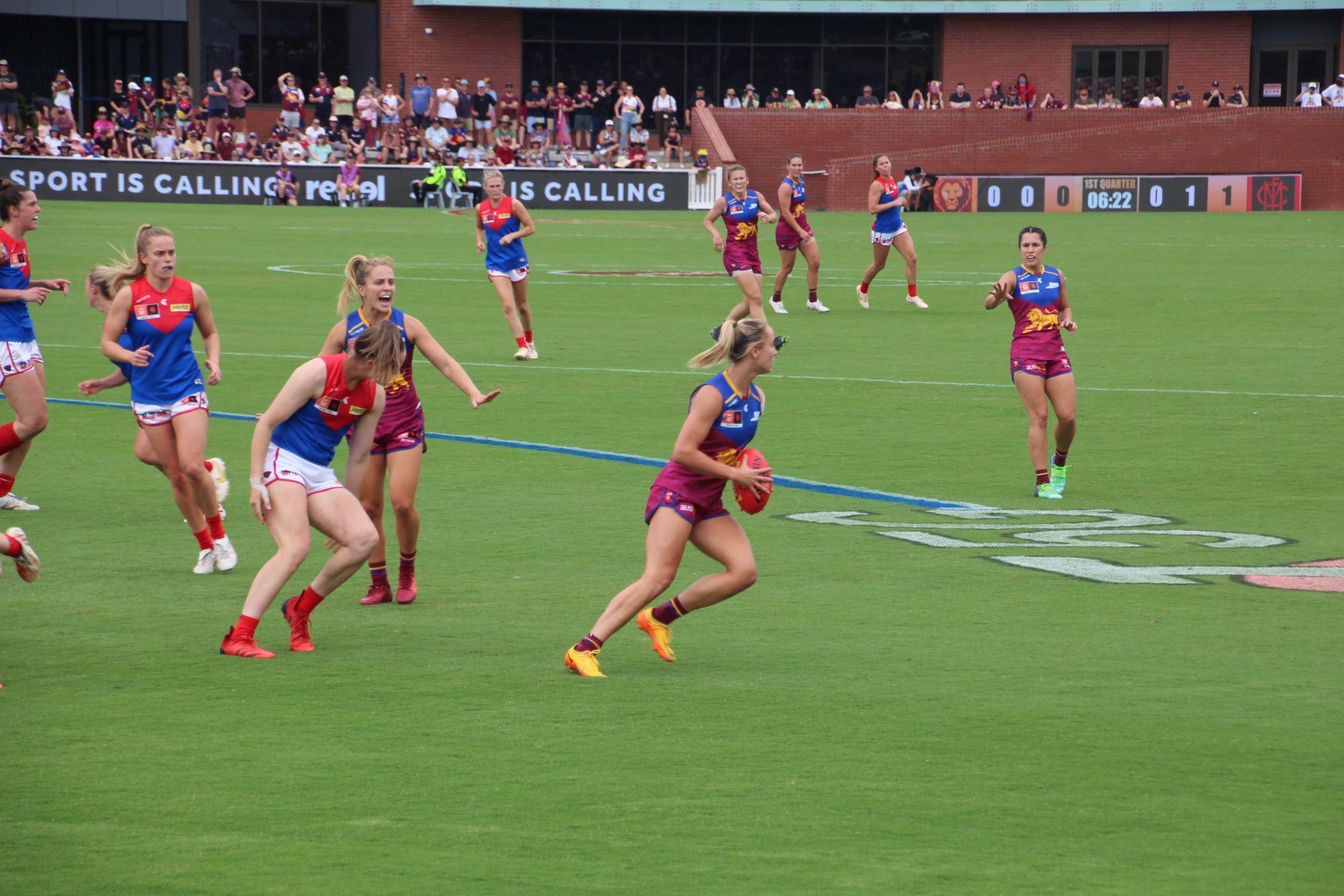 Nat Grider playing in the AFL Women's season seven Grand Final at Springfield Central Stadium in Ipswich, Queensland.