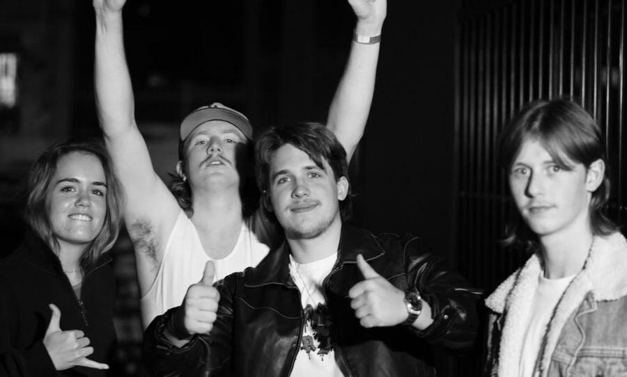 black and white photo of Civic Video band members