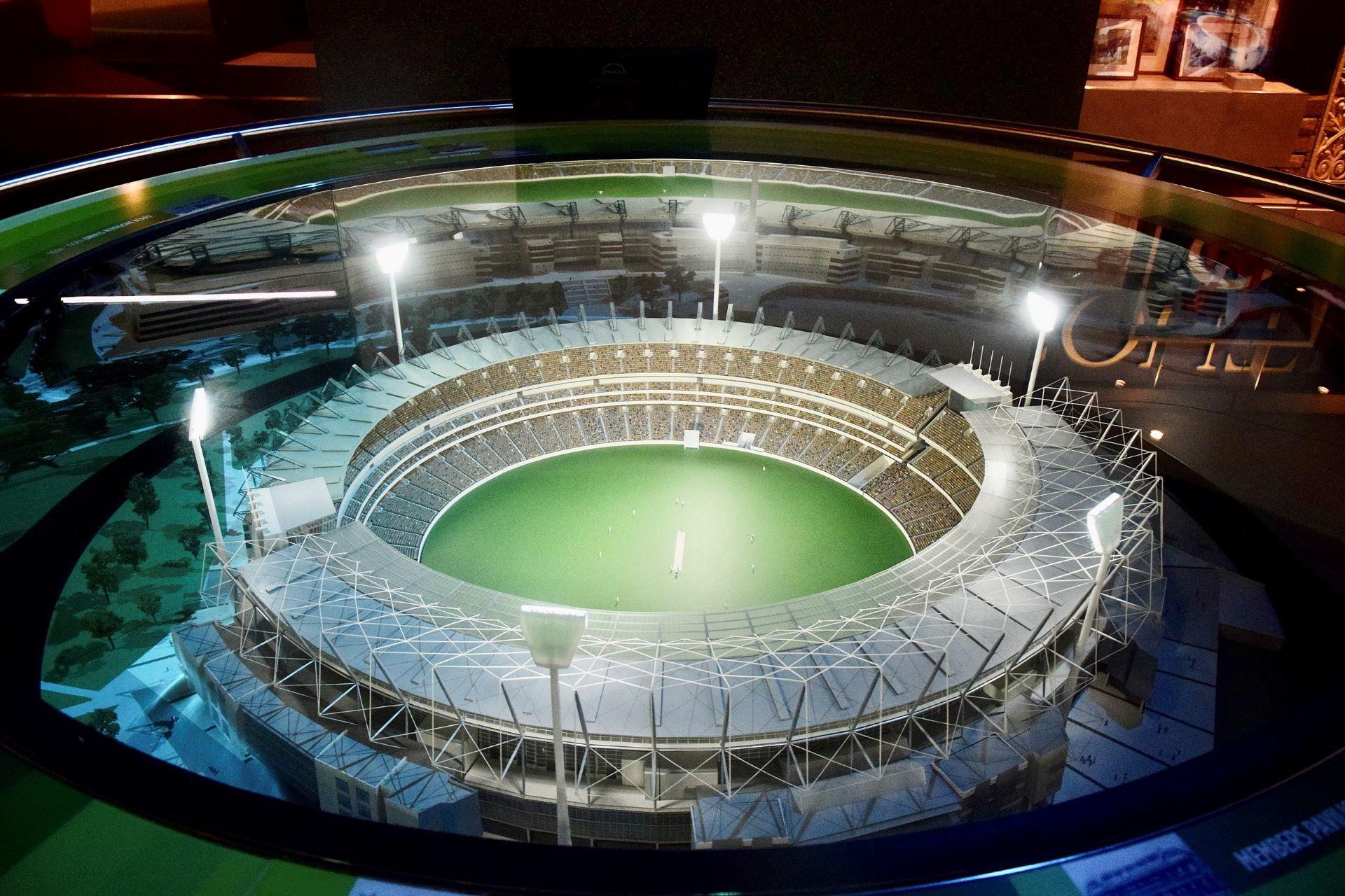 A model of a cricket stadium.