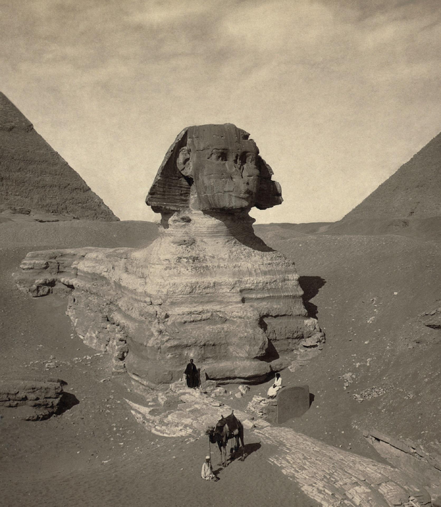 A sepia image of the Great Sphinx.