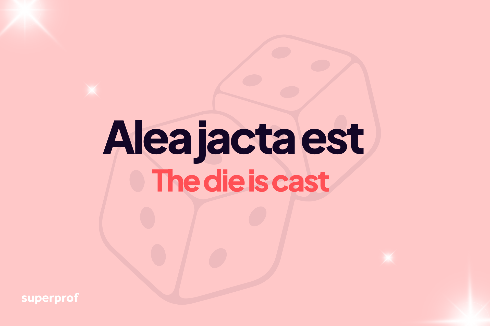 Text reading "Alea jacta est" with a dice in the background
