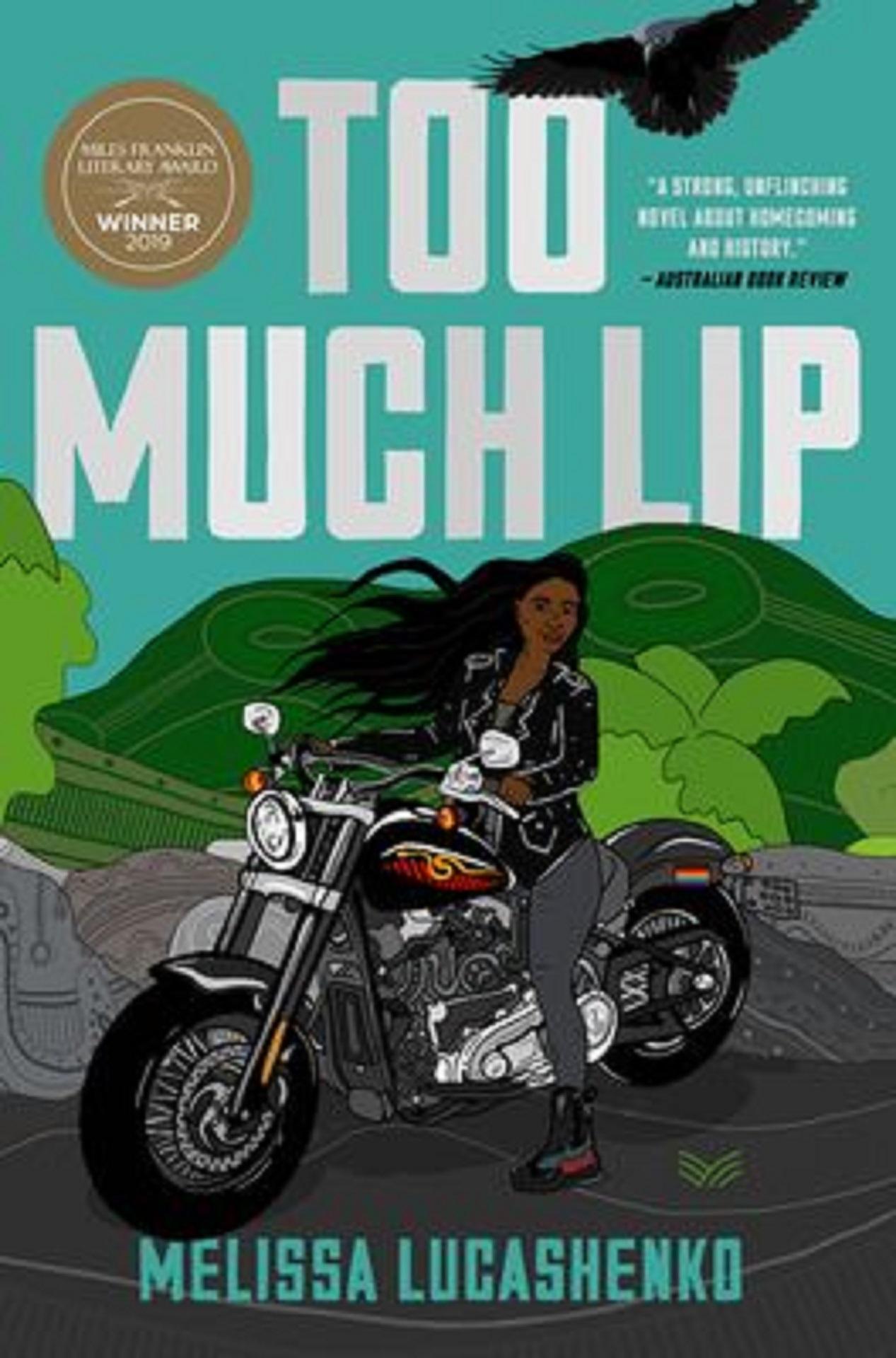 A book cover featuring a woman on a motorcycle and white lettering.