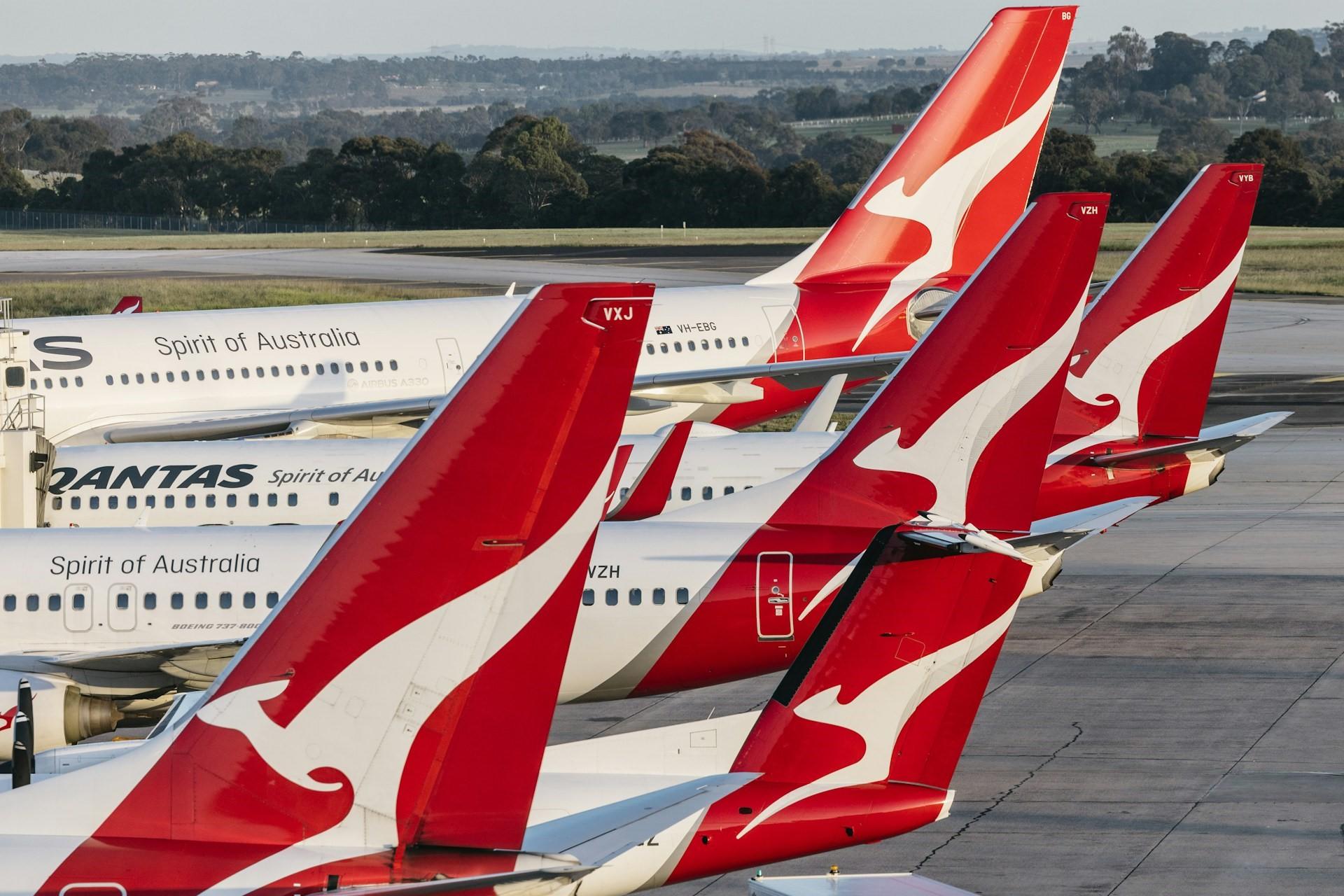 Qantas planes at Melbourne airport.