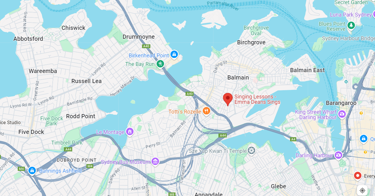 A map showing a part of Sydney, with a red marker showing a targeted location. 