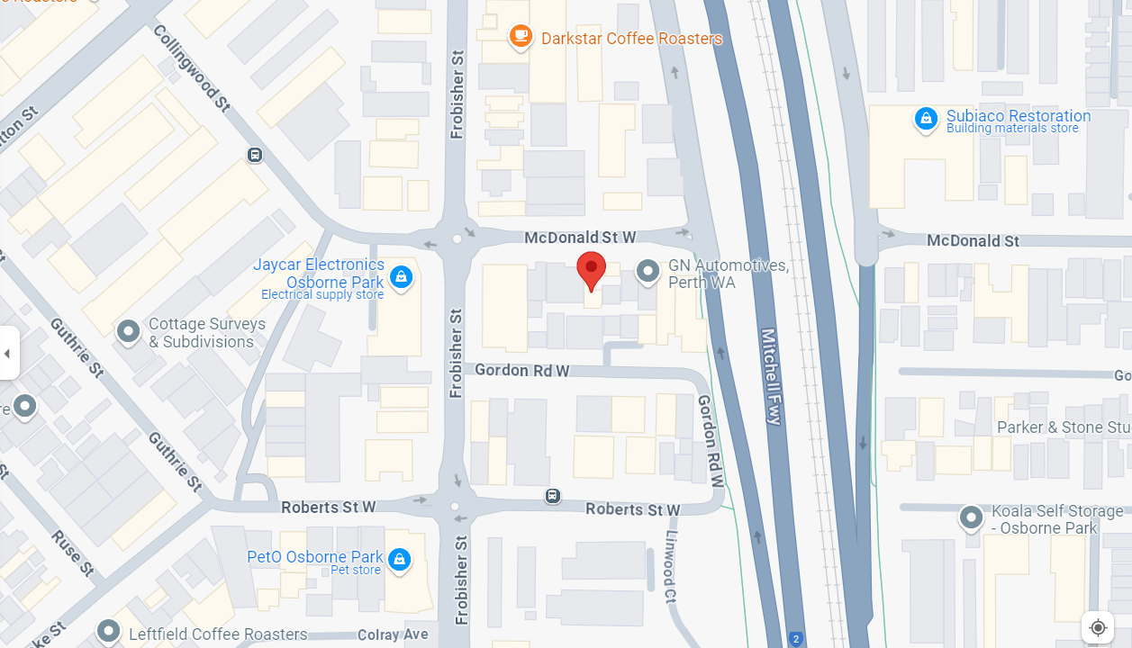 A map showing a freeway and a few locations.