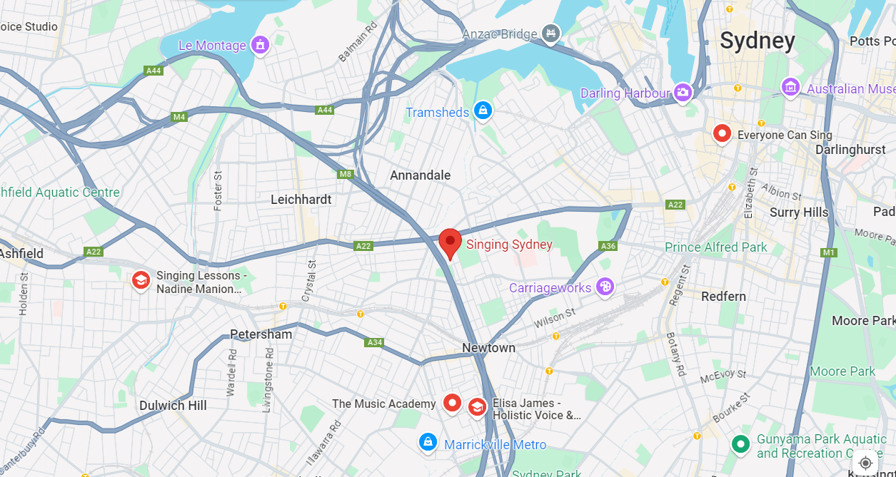 A city map showing a red location pin in the middle. 