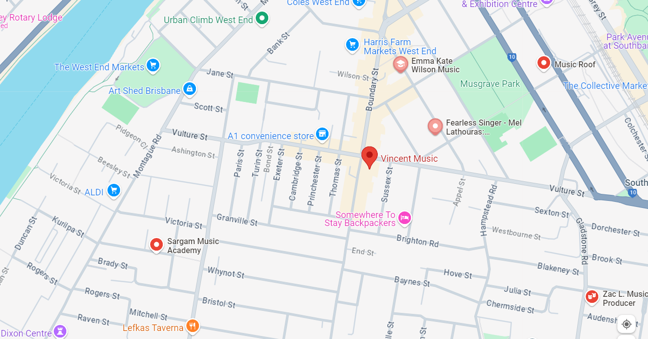 A Brisbane map with many facility markers, including one in red. 