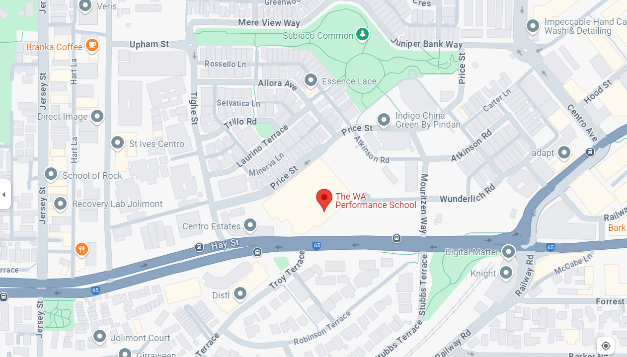 An urban map with a location marked in red.