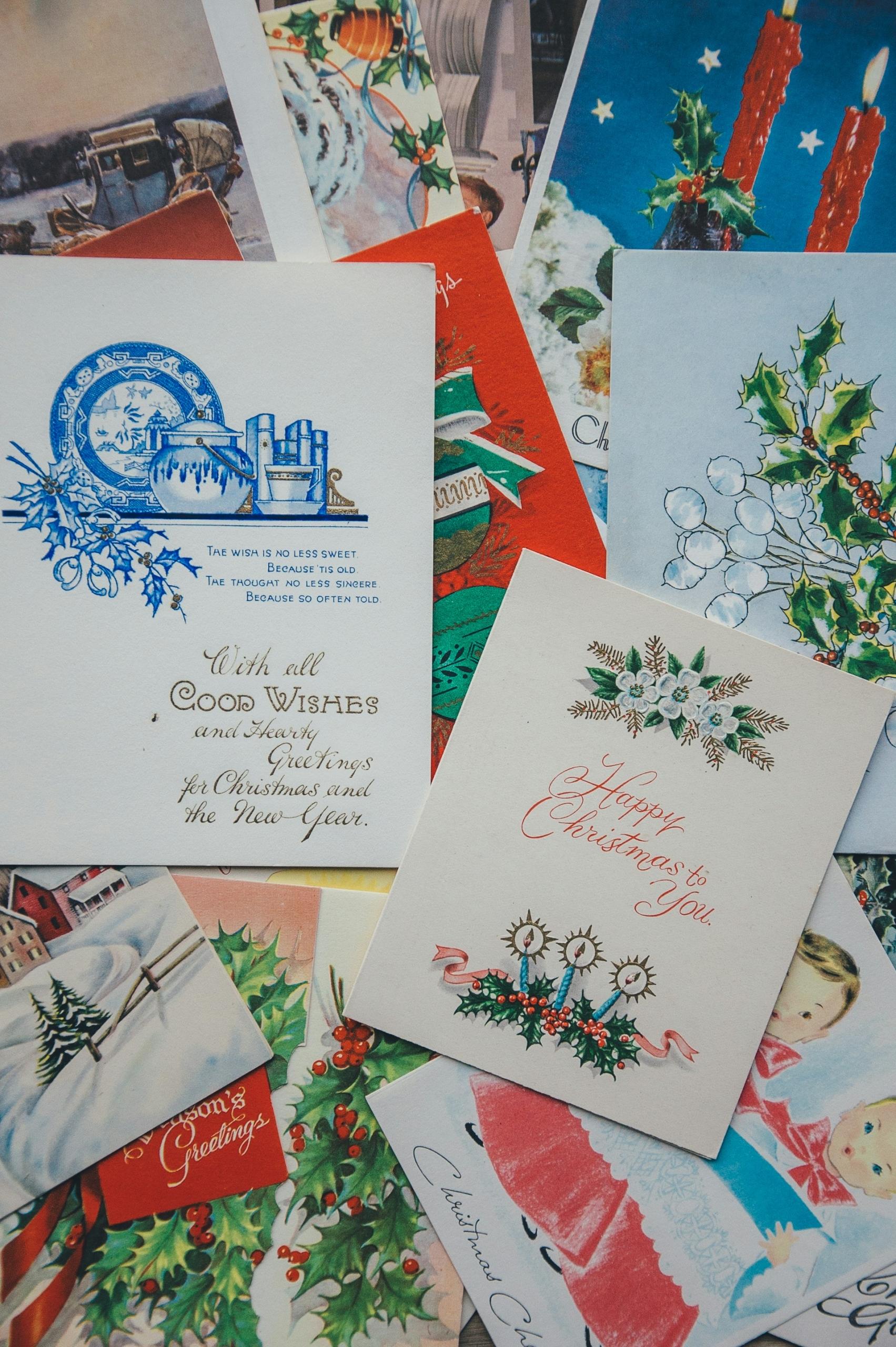 A pile of Christmas cards. 