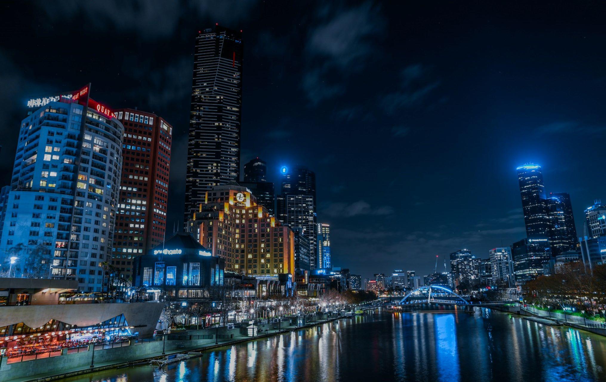 Melbourne CBD at night.