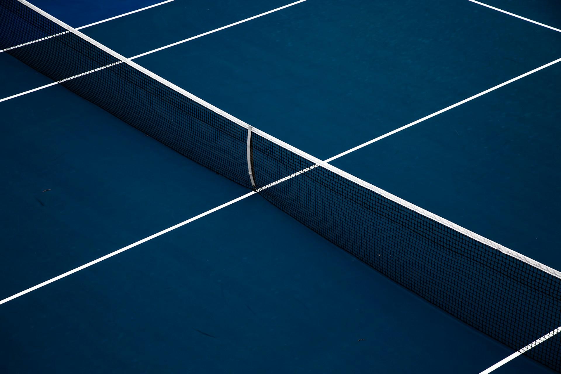 A blue tennis court.