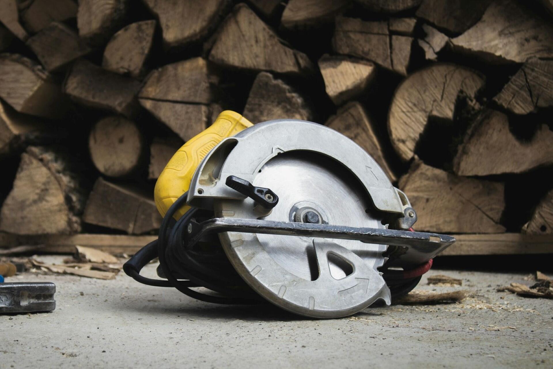 A circular saw on a construction site.