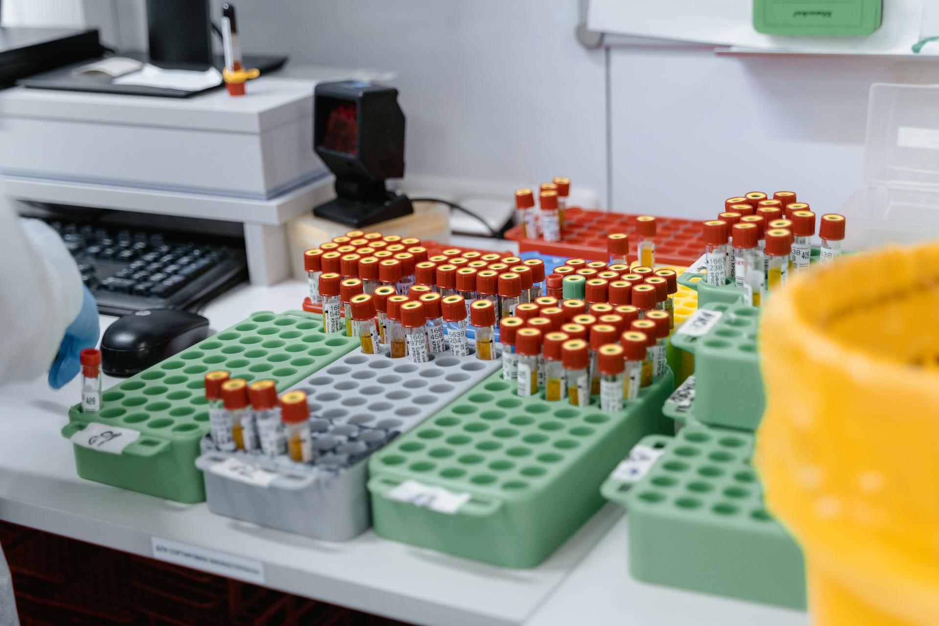 a lab tray with test tubes