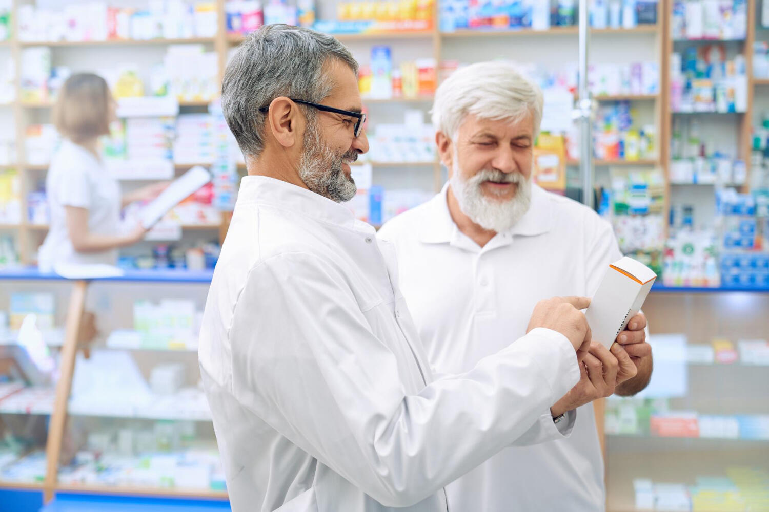 a Pharmacist helping a customer learn about a product