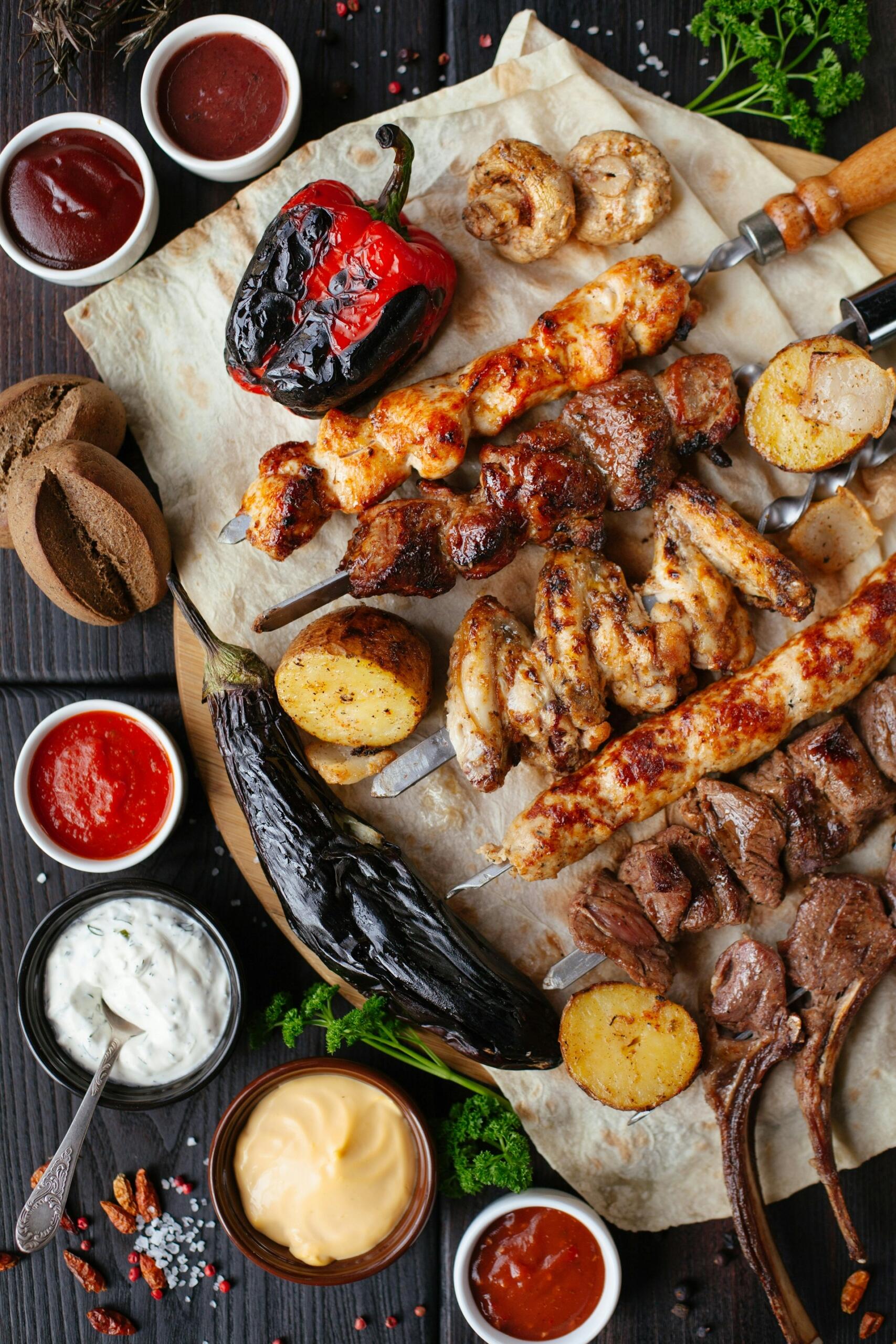 A platter of grilled foods.