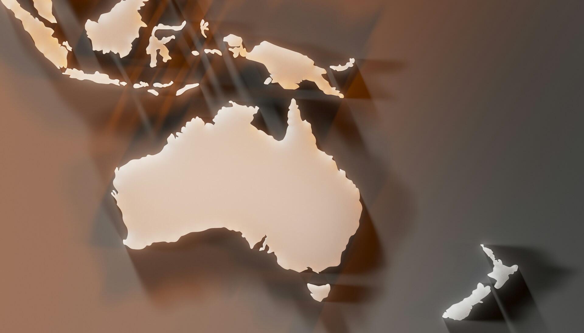 Australia and territories in relief.