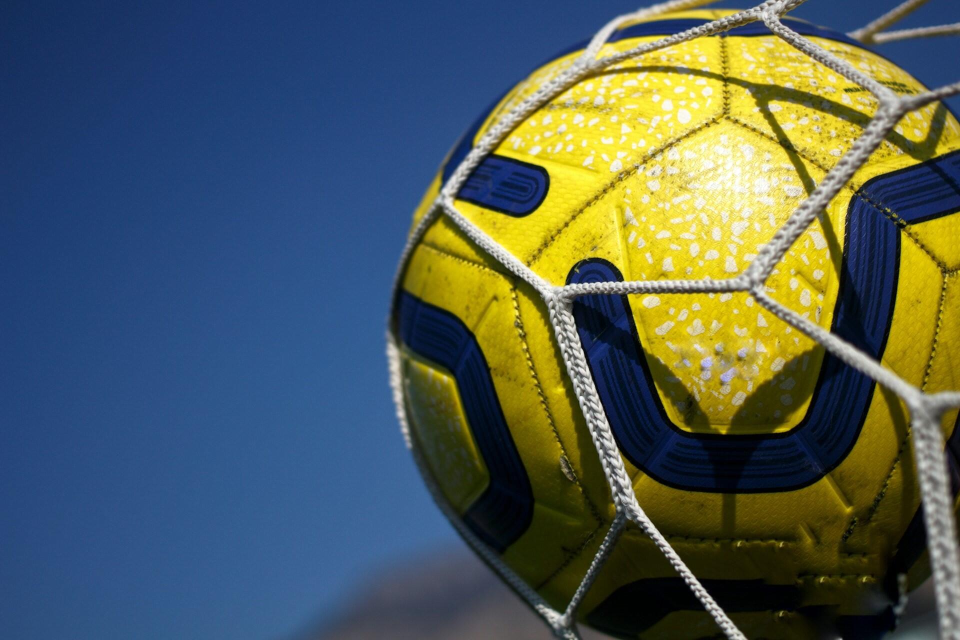 A football in a net.