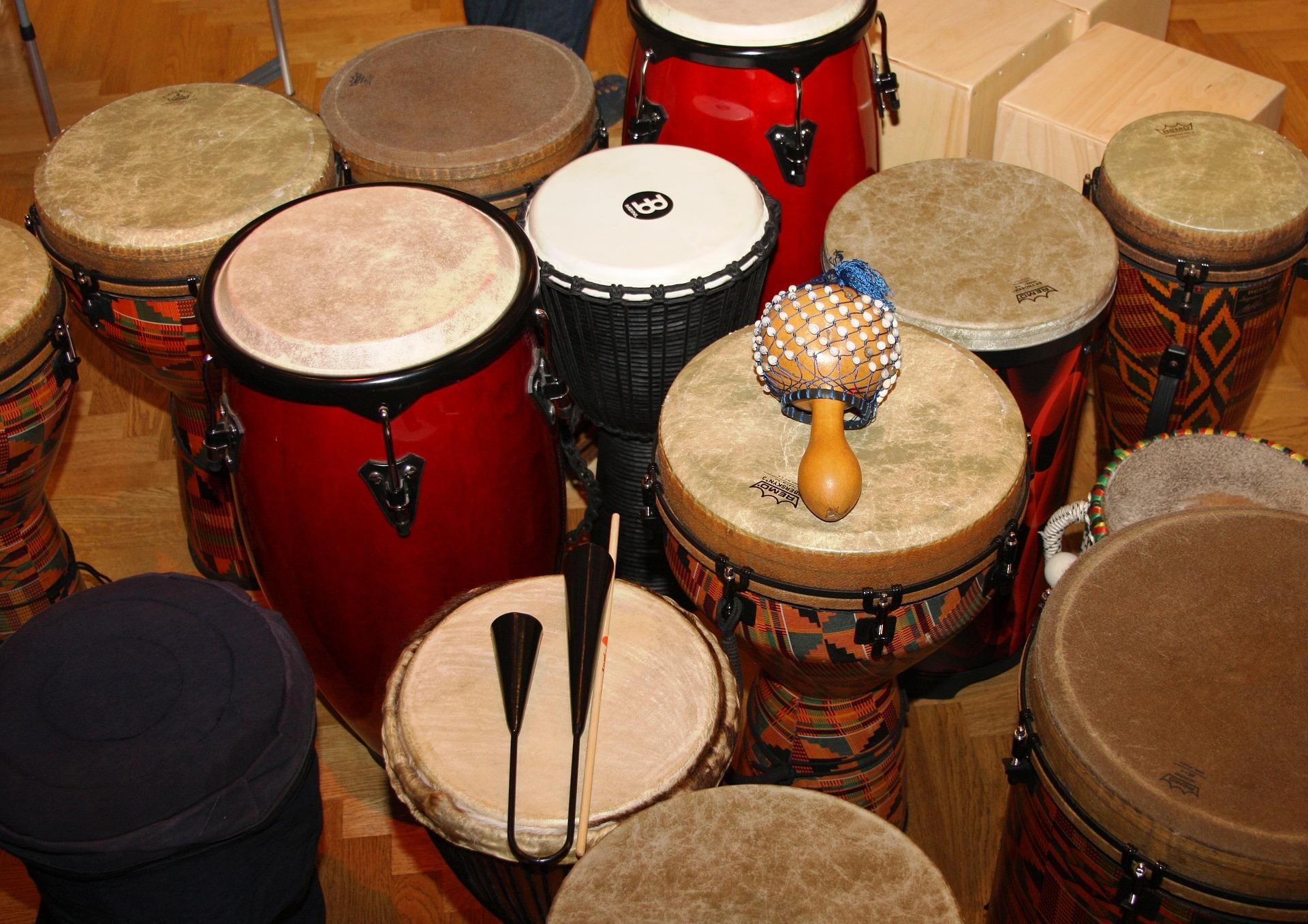 This selection of African drums features a djembe
