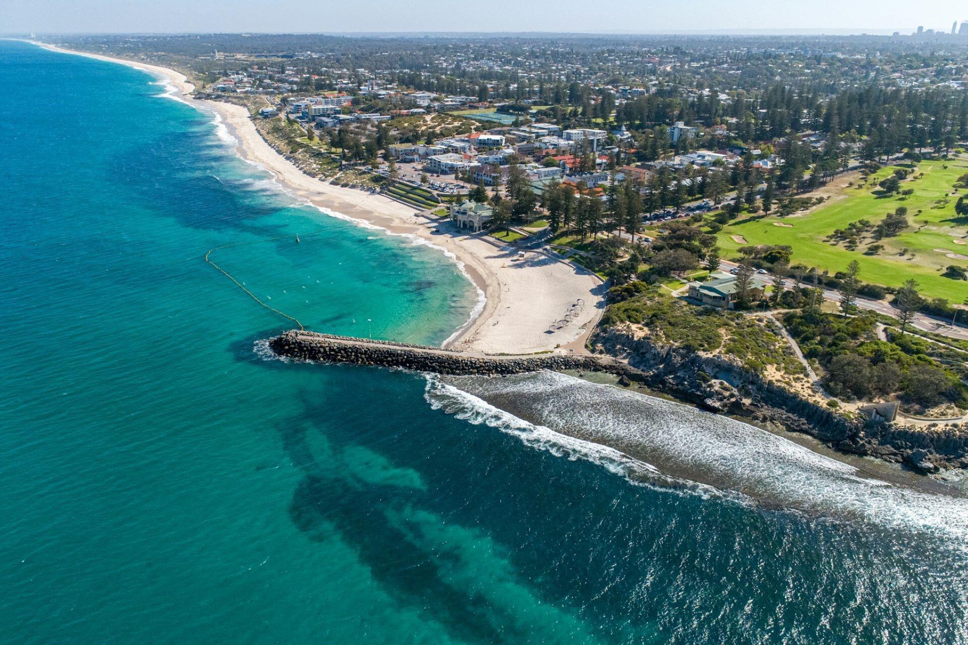 An aerial view of Cottesloe Beach, WA.