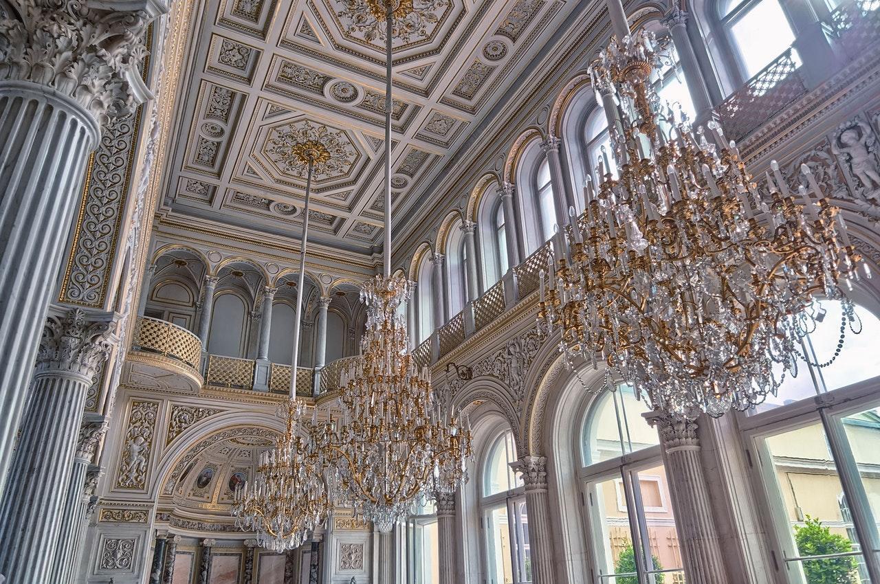 Elaborate interior of an opulent room.