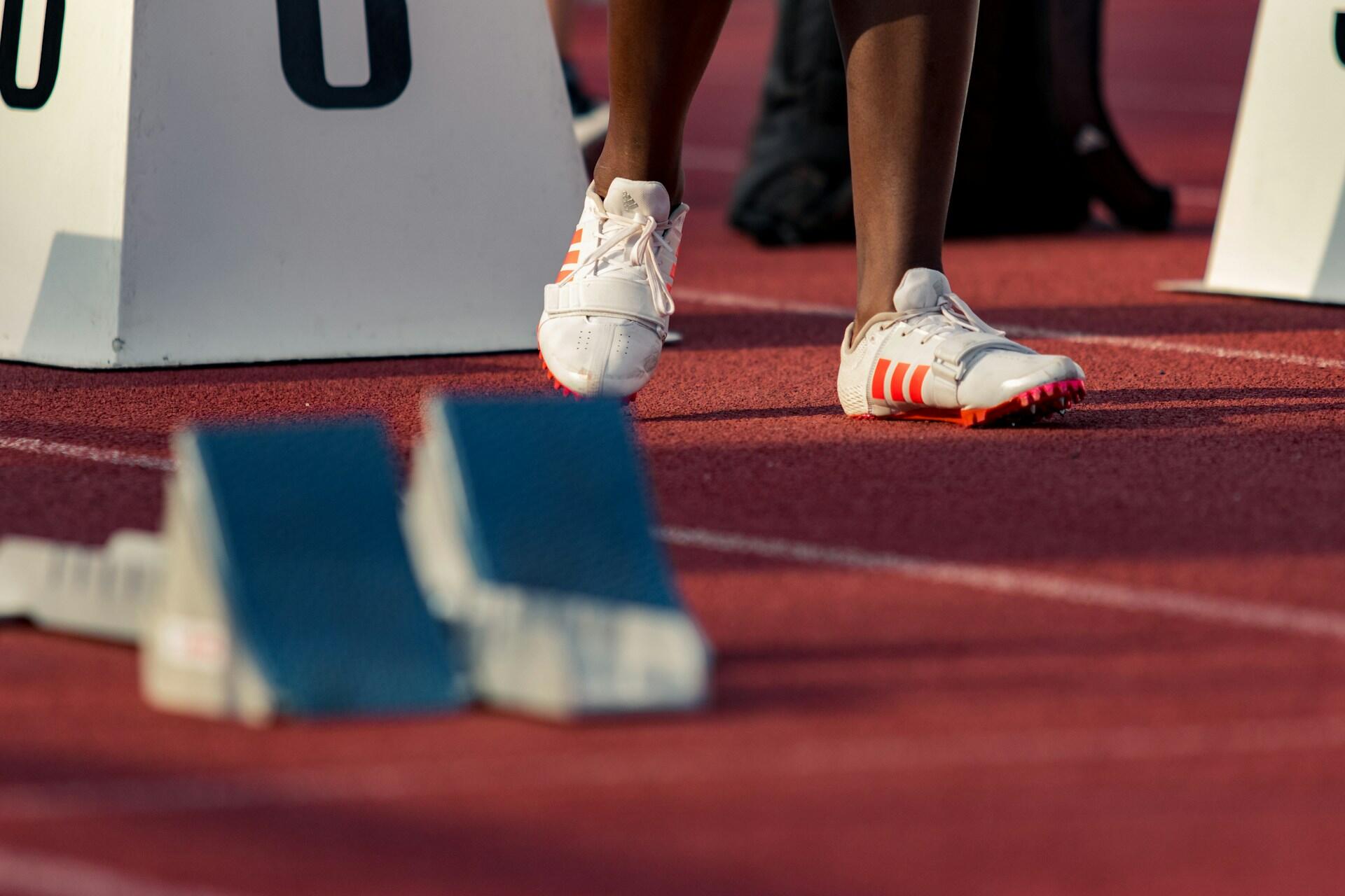 Starting blocks on a running track.