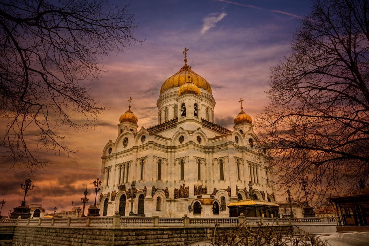 The Cathedral of Christ the Saviour in Moscow at sunset.