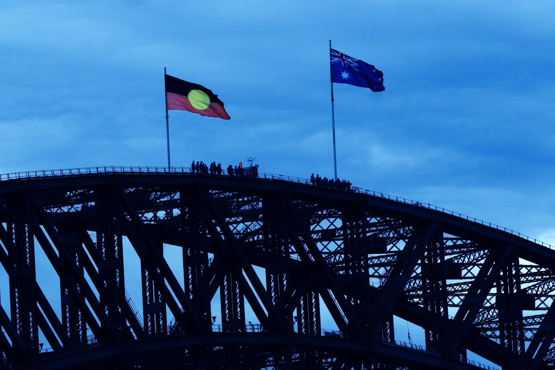 The Aboriginal Flag on the Sydney Harbour Bridge.
