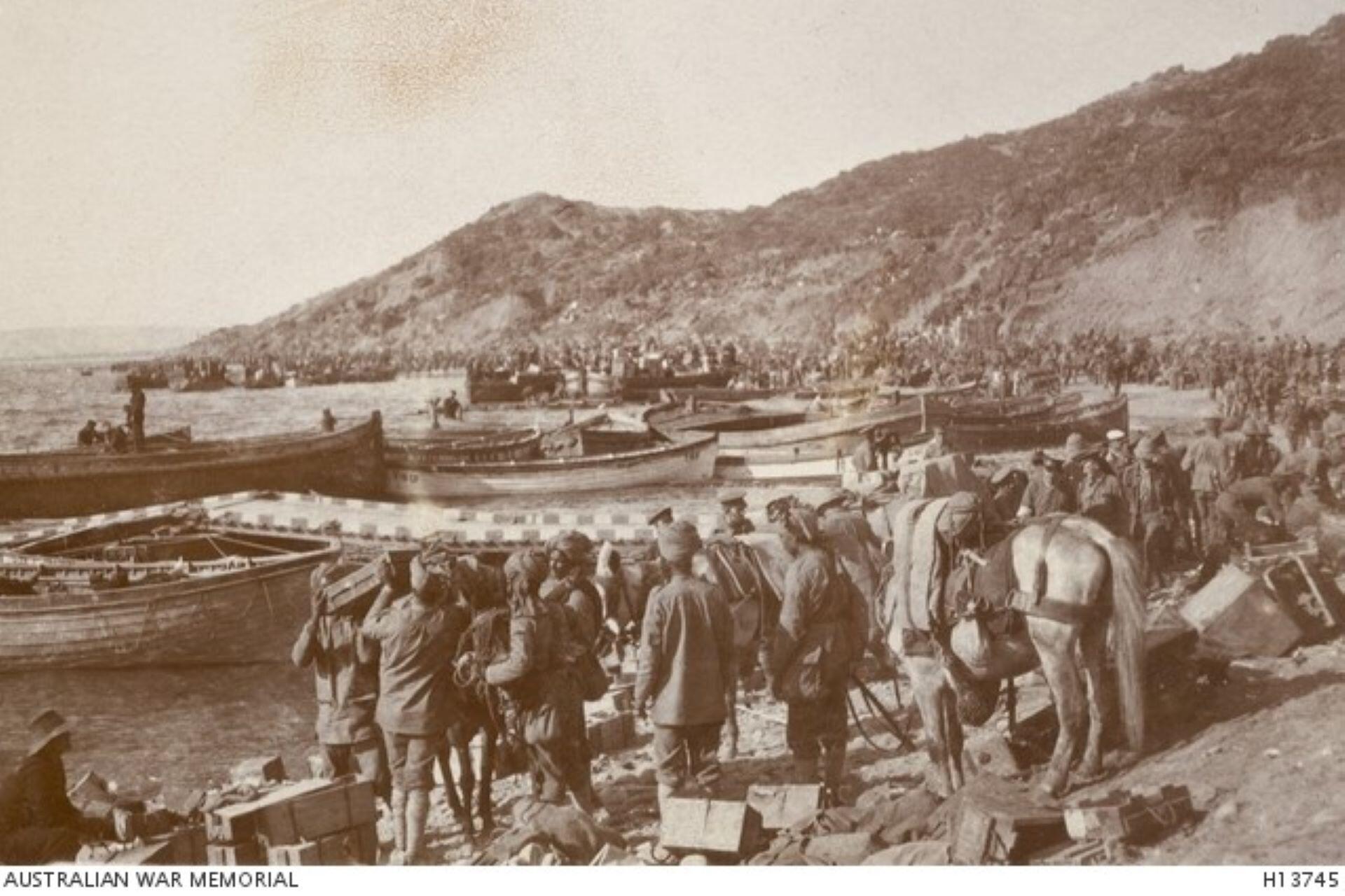 ANZAC troops arriving at Gallipoli.