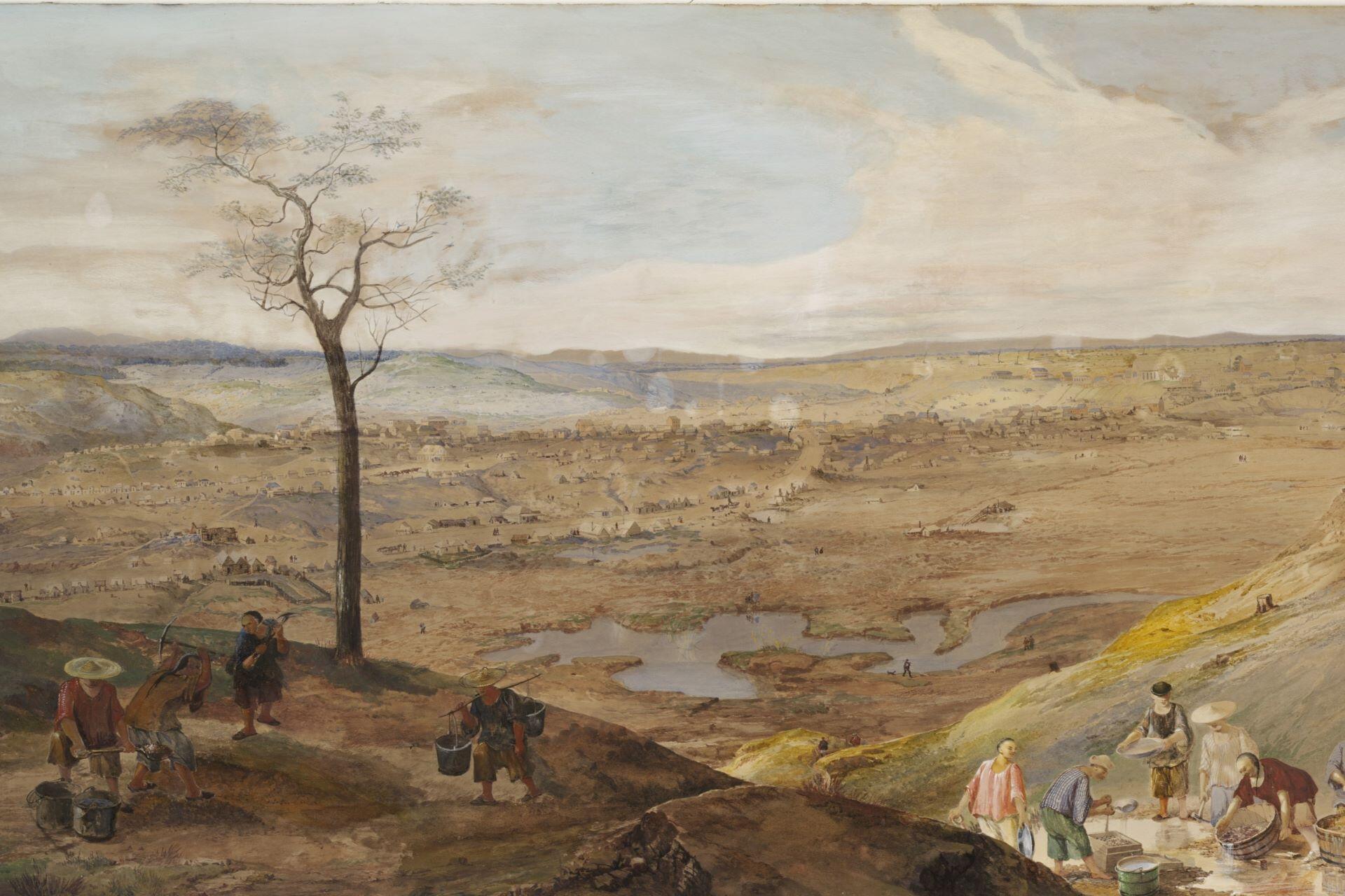 A painting of Ballarat gold diggings.