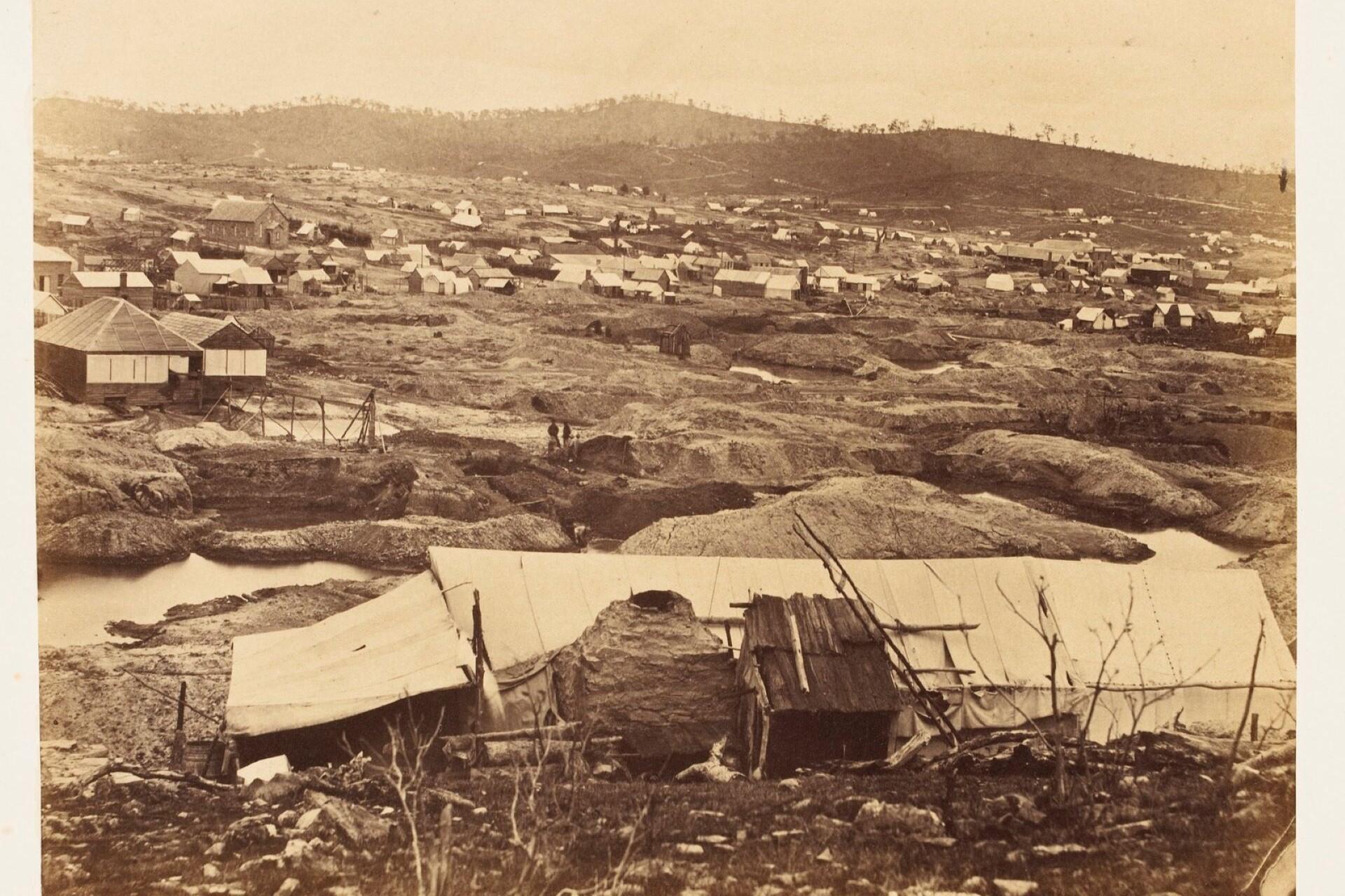 A photo of the Castlemaine Forest Creek gold diggings.