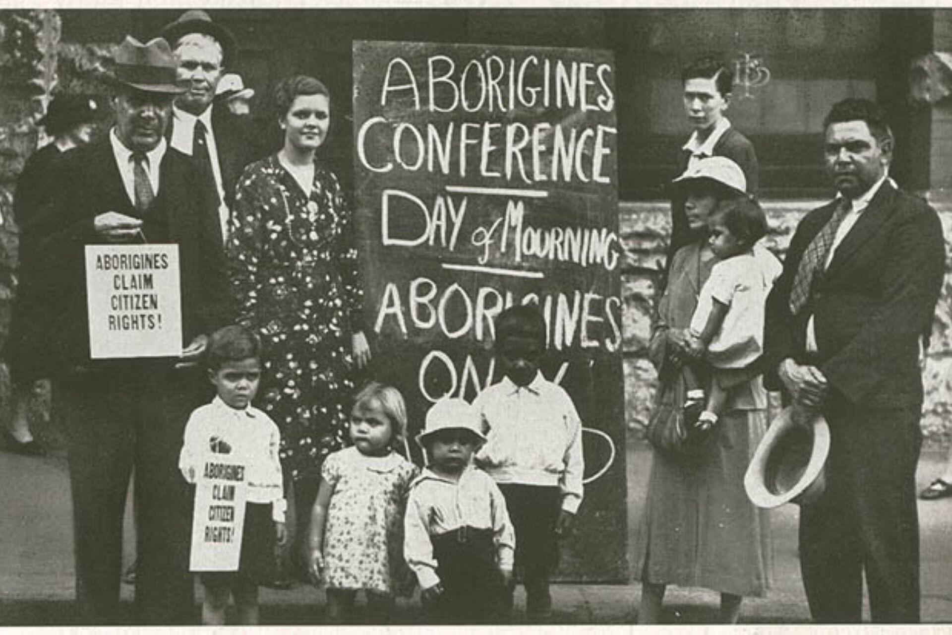 People protesting at the Day of Mourning.
