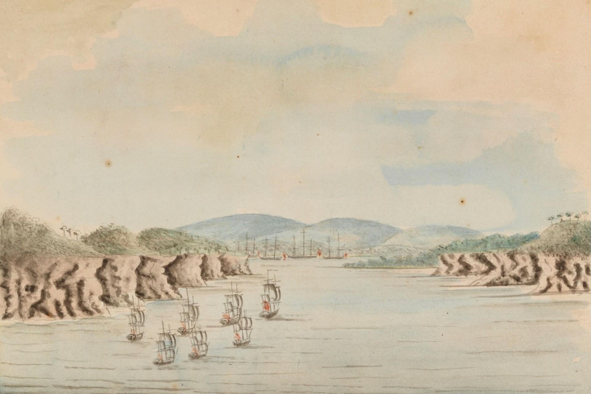 The First Fleet arriving in New South Wales