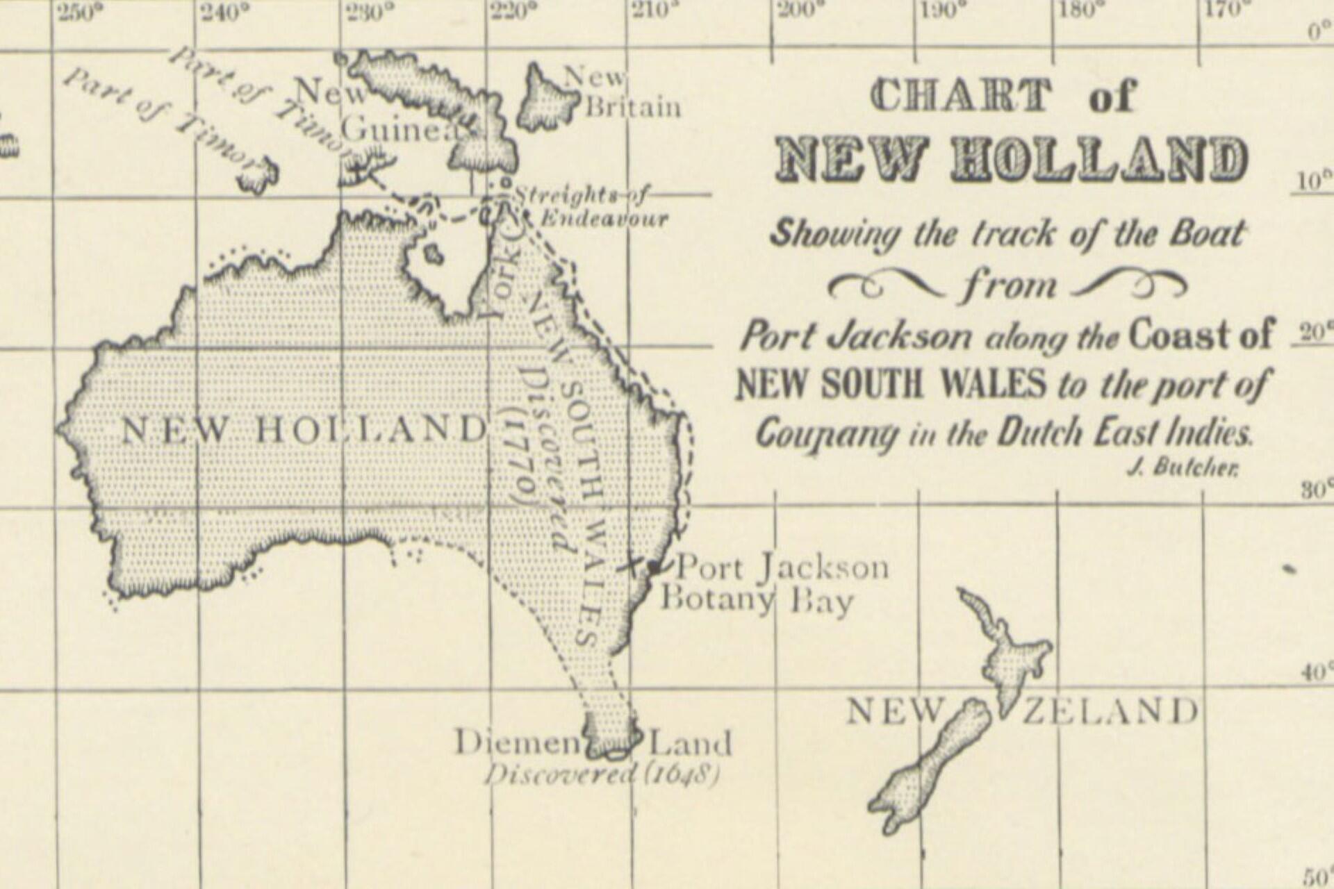 A map of New Holland (Australia) and New Zealand.