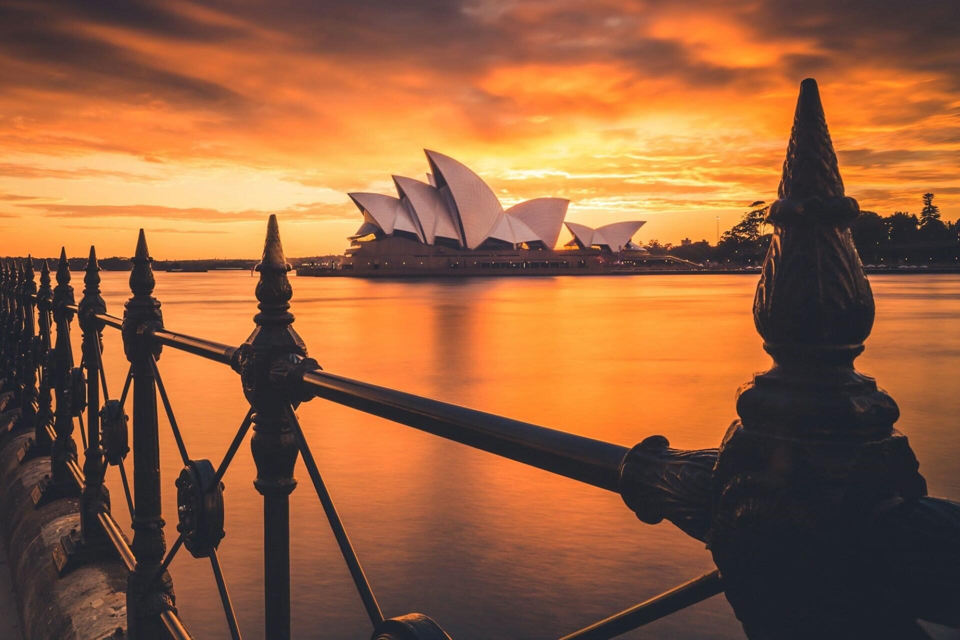 Sydney Opera House at sunset.