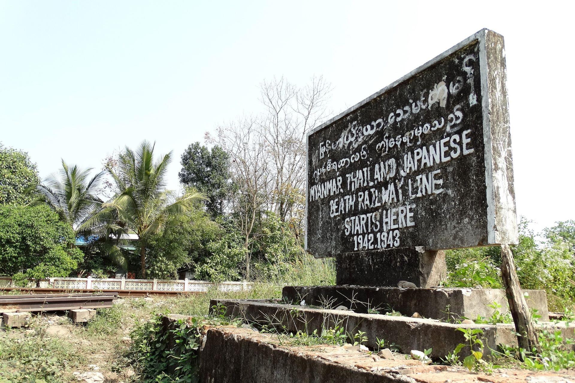 A sign indicating the Thai-Burma railway.