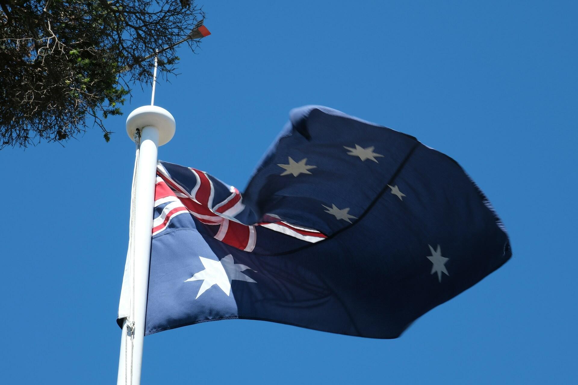 The flag of Australia flying.