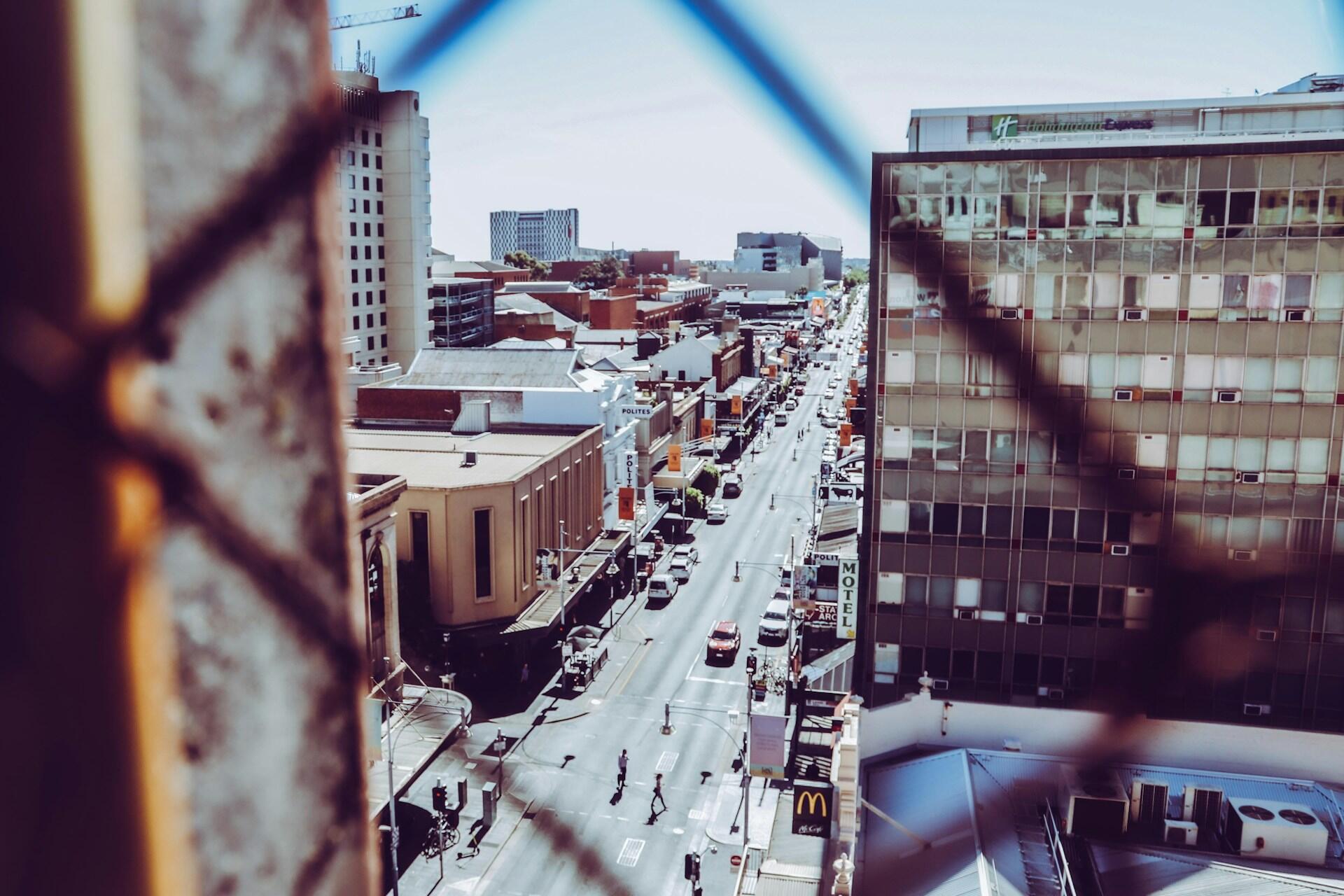 A view over a street over Adelaide.