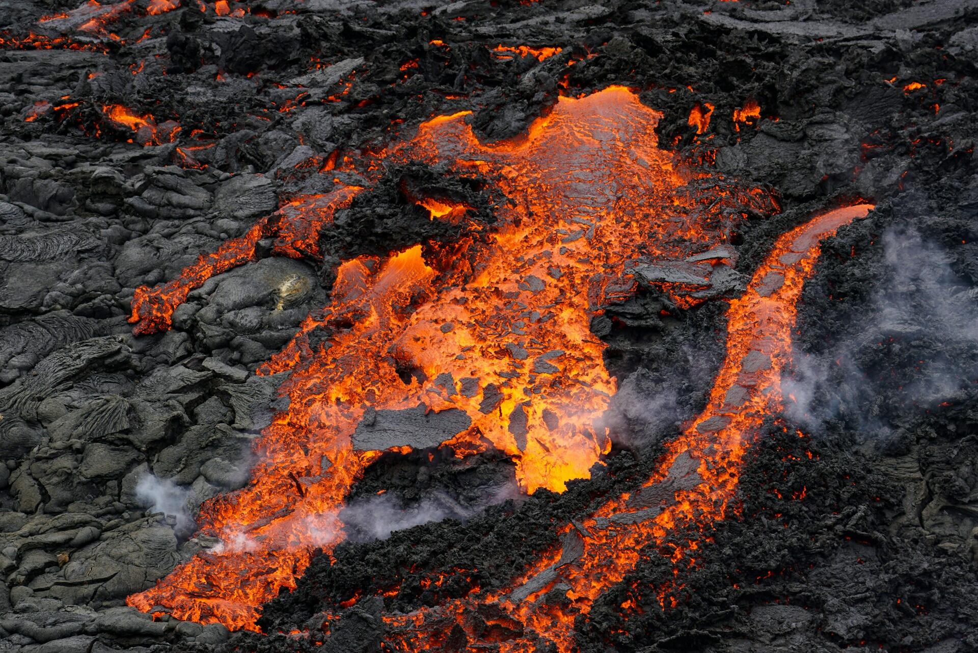 Liquid hot magma.