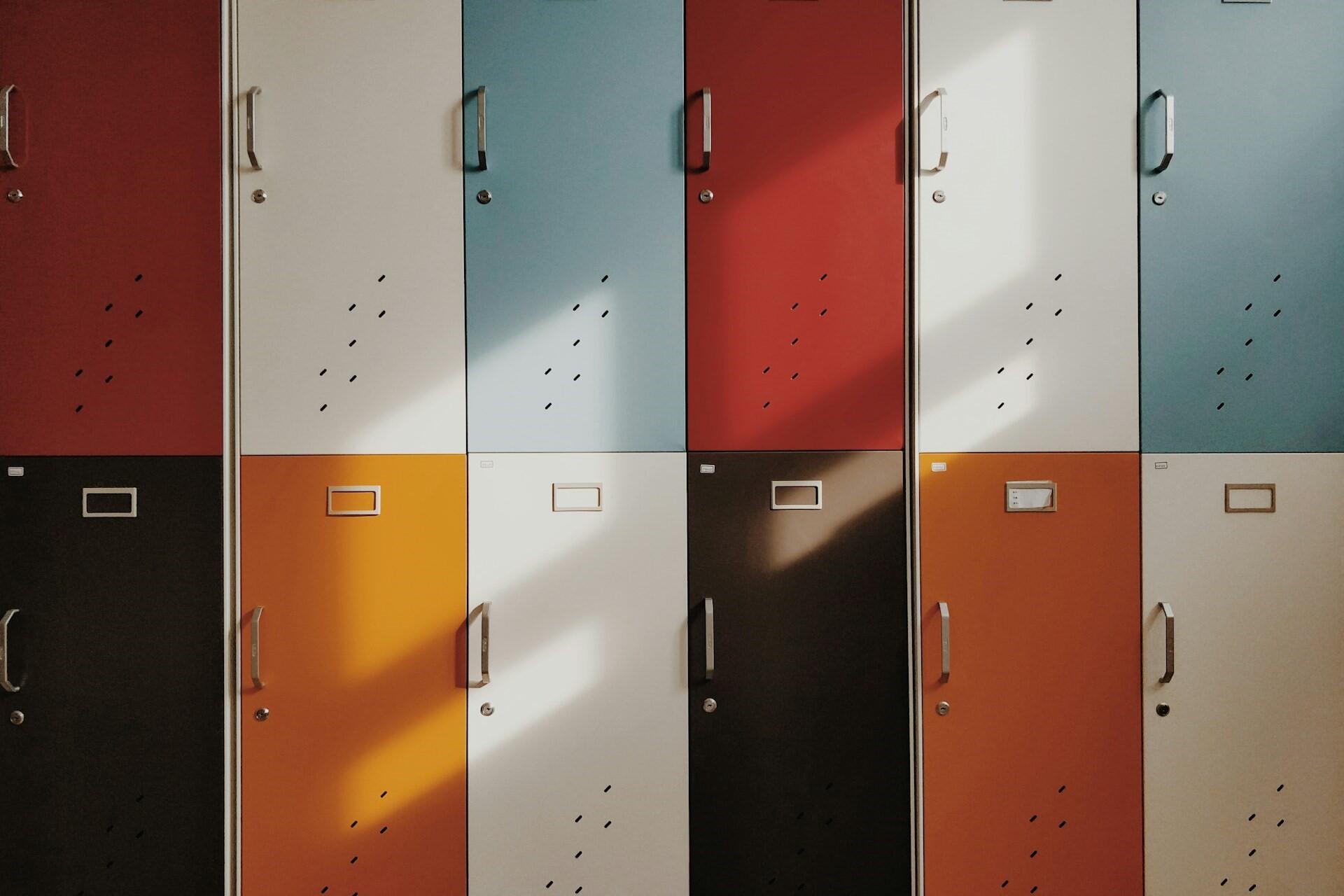 Coloured lockers.