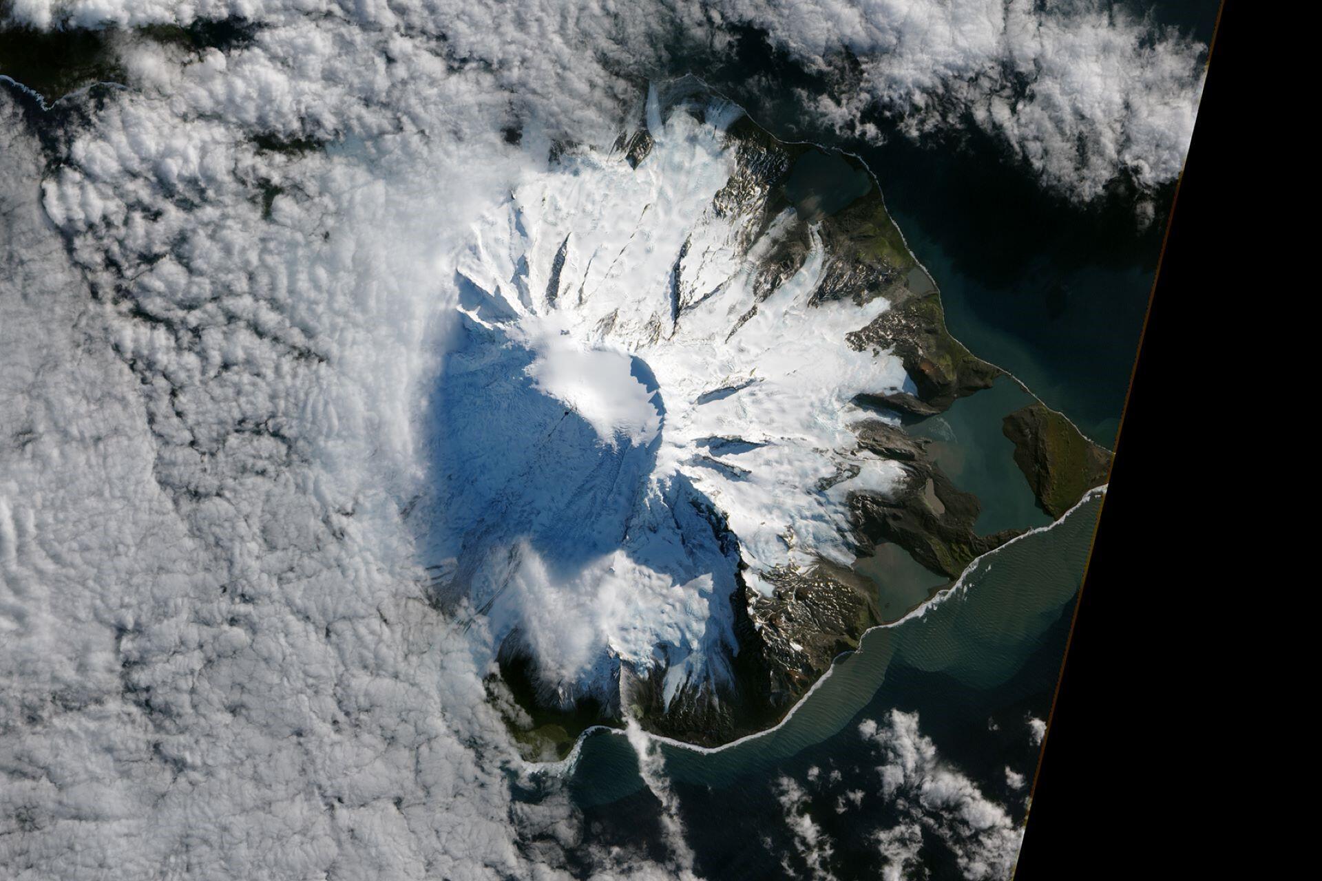 Mawson Peak, Heard Island, from above.