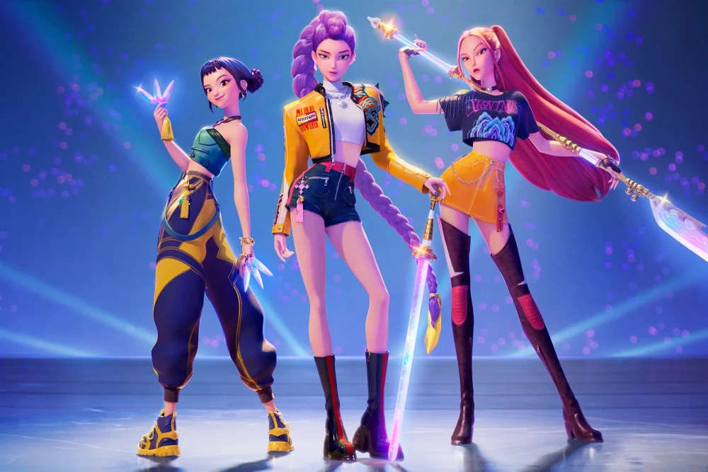 Rumi, Mira, and Zoey from Huntrix in KPop Demon Hunters