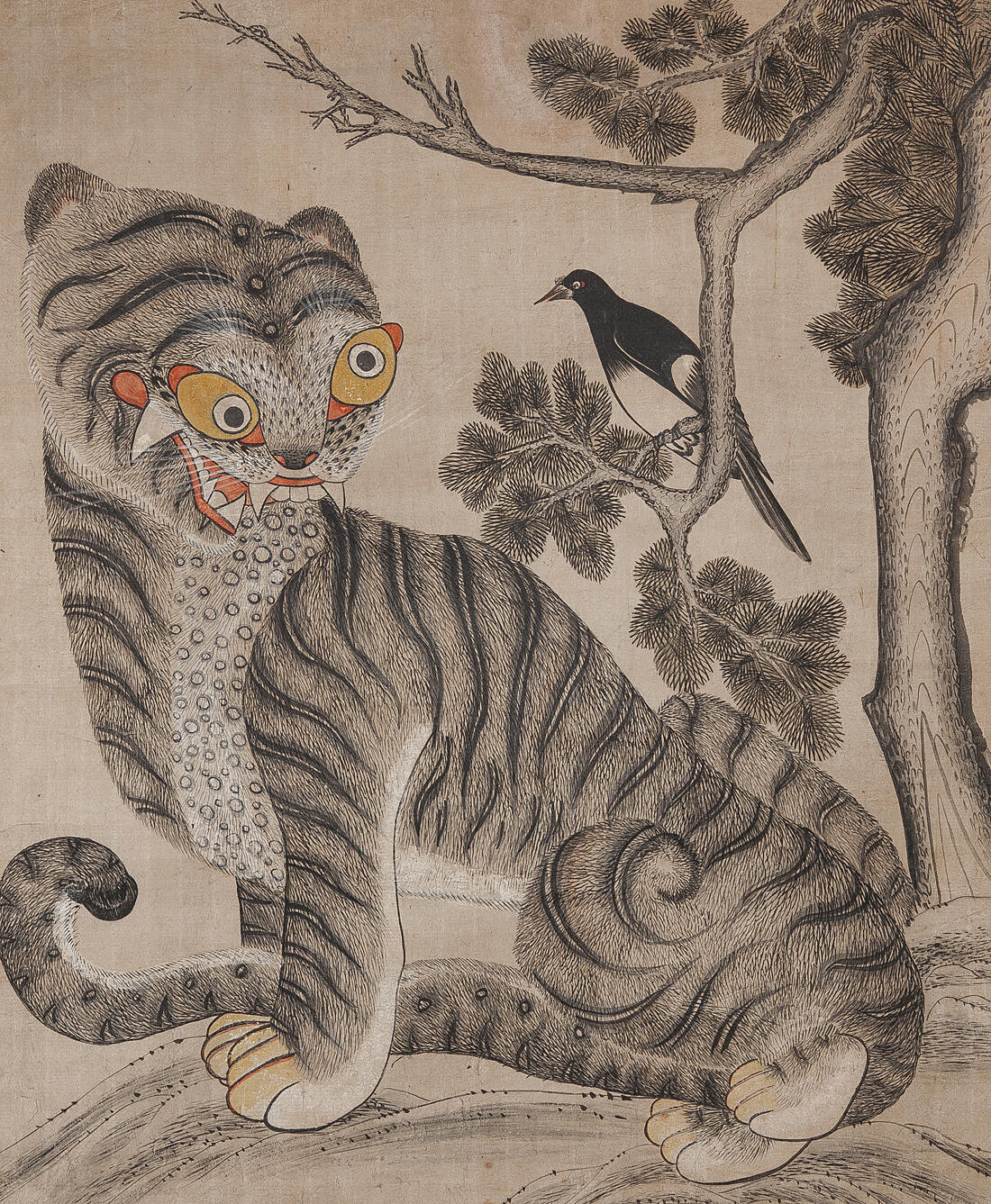 Korean painting "Tiger and Magpie (Hojakdo)" from the Joseon Period (1392–1910) - artist unknown