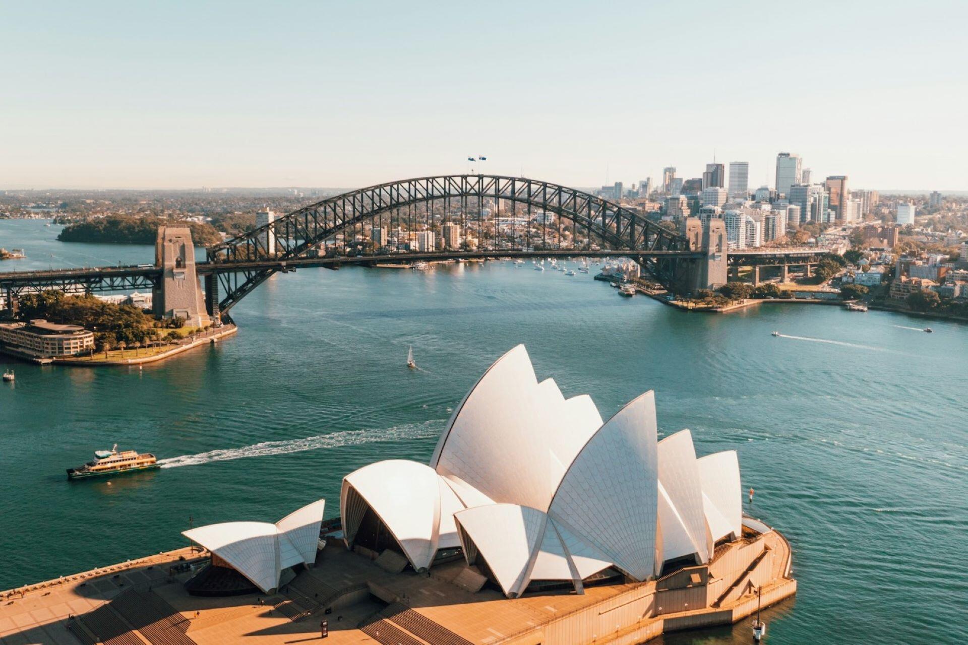 Sydney Opera House and Harbour Bridge with city skyline and harbour