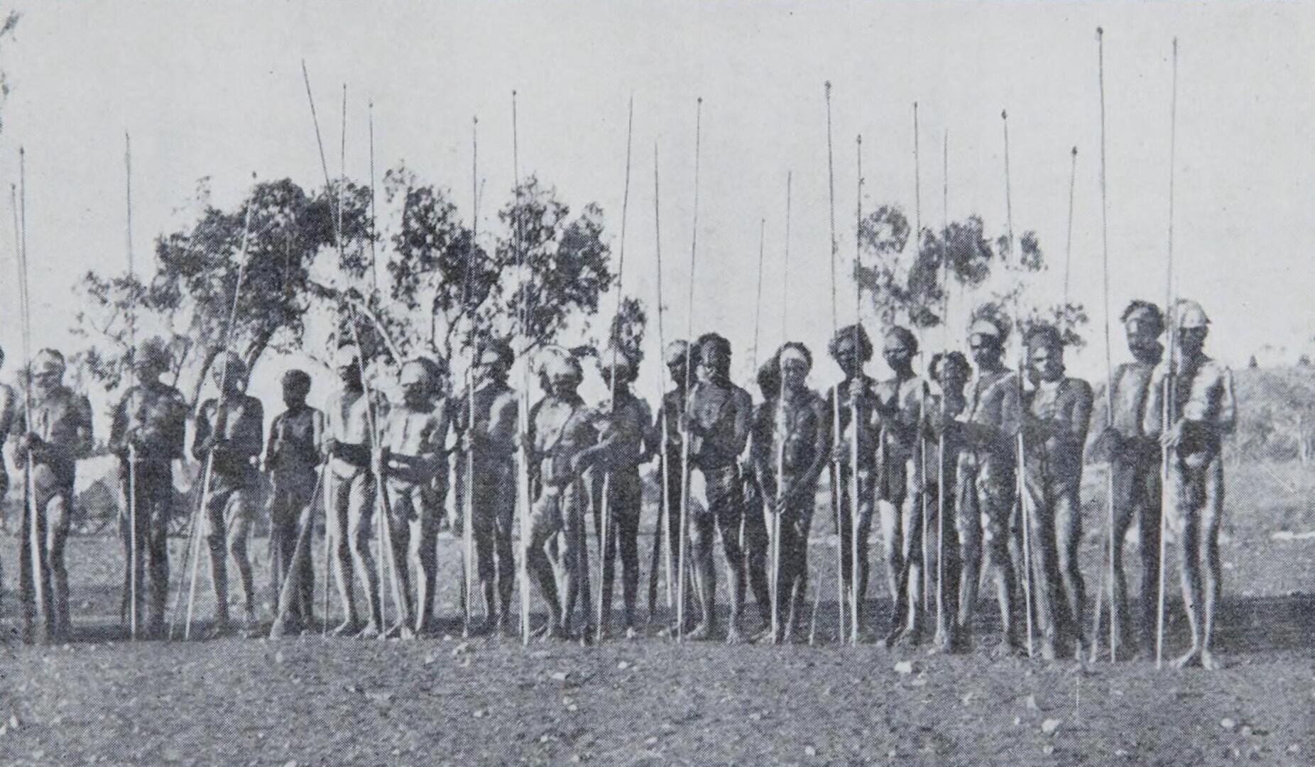 black and white photo of Aboriginal Australians at Moola Bulla station, circa 1912